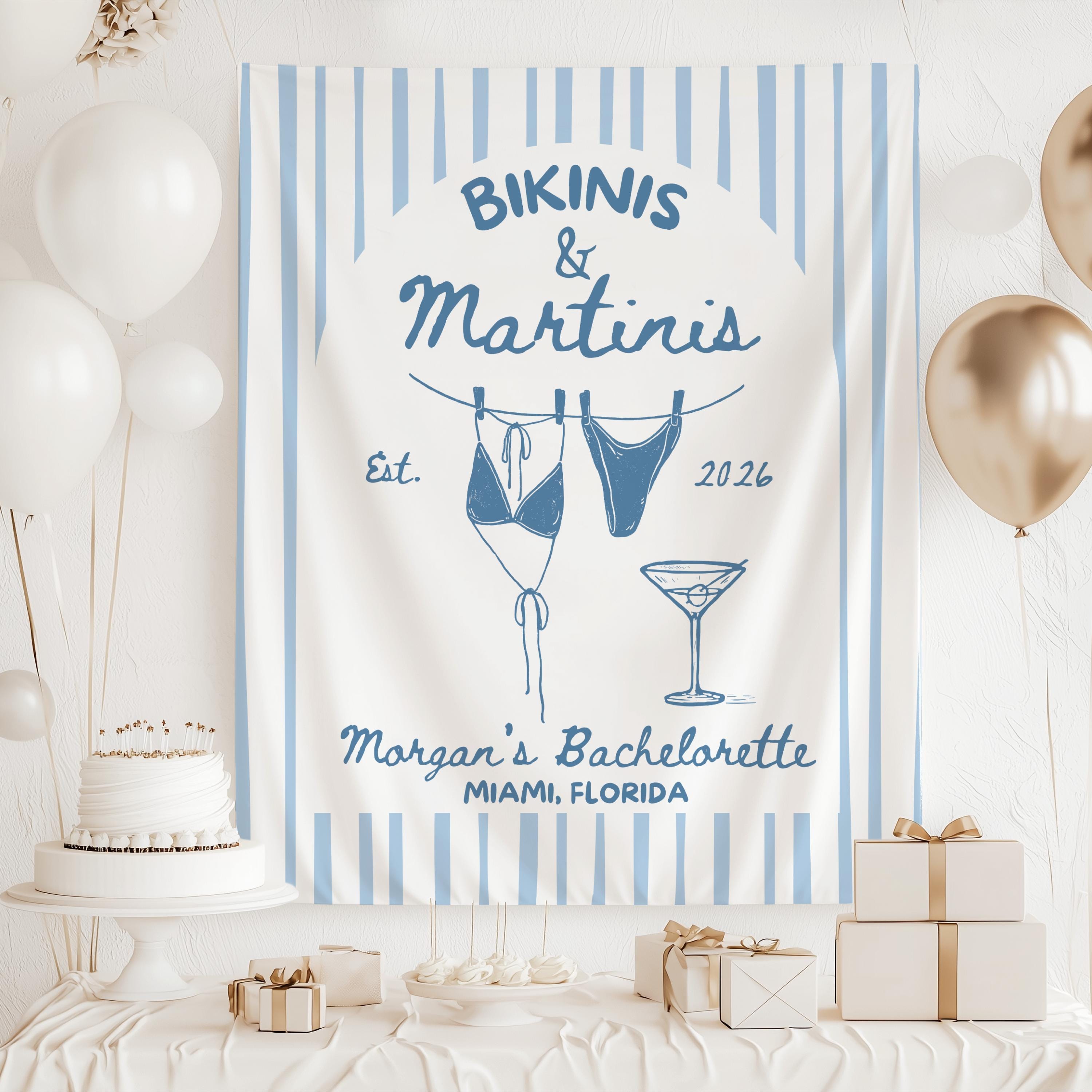 Beach bachelorette party banner with Bikinis and Martinis design for tropical bridal weekend decor