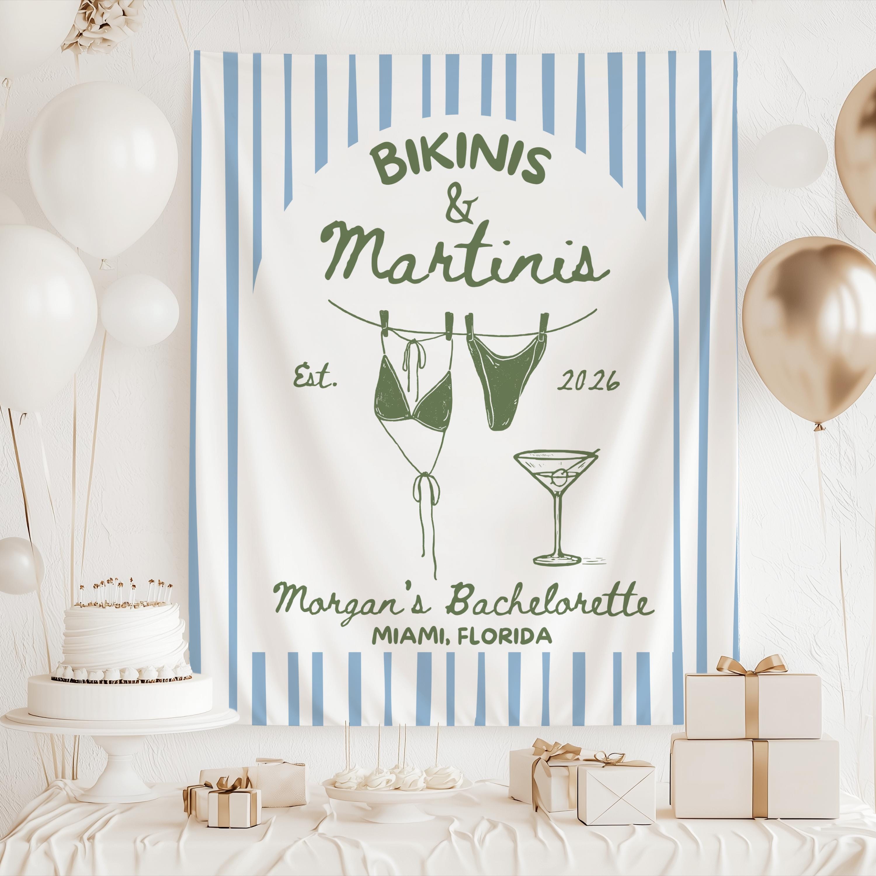 Custom Bikinis and Martinis banner for girls beach trip, bachelorette weekend, and bridal party