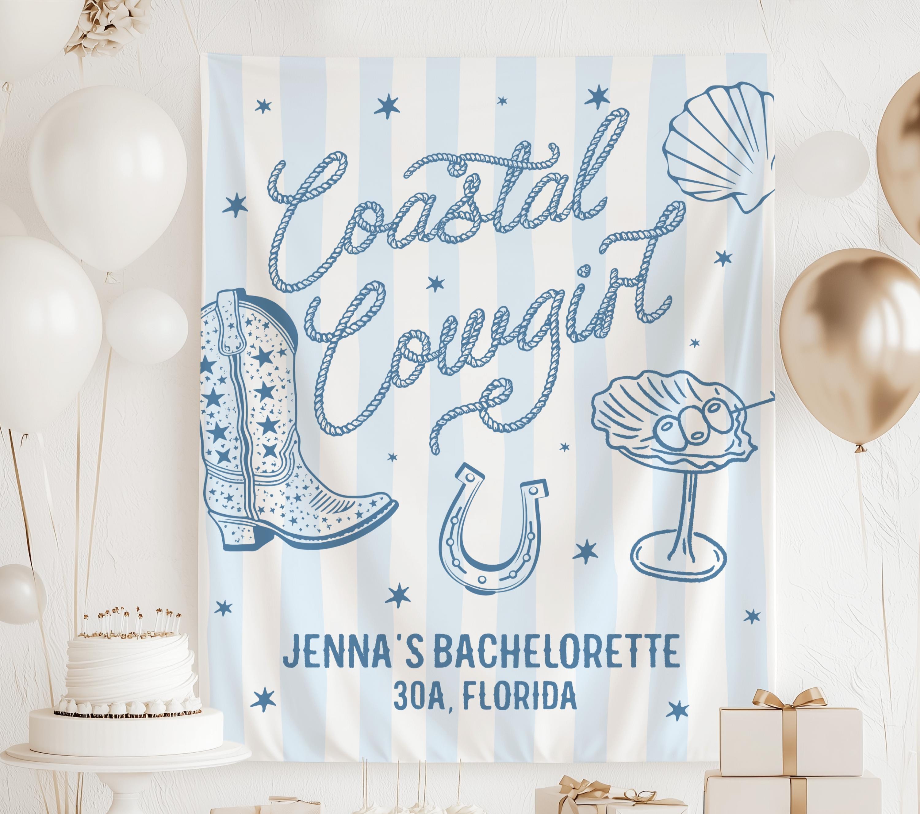 Personalized Coastal Cowgirl banner for beach bachelorette party with western coastal theme
