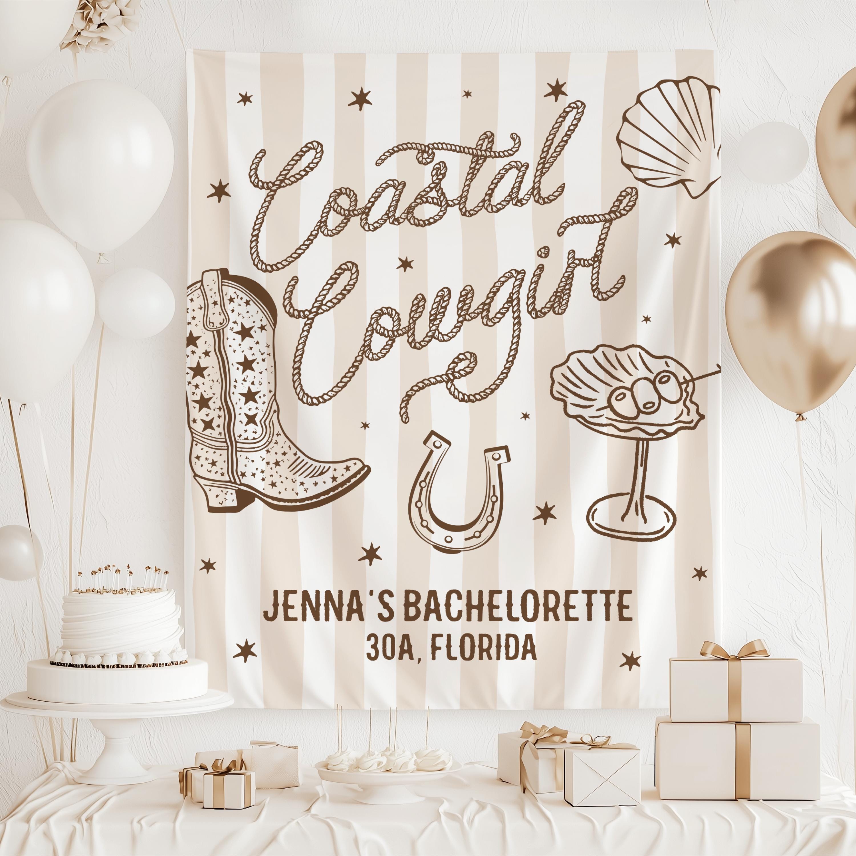 Coastal Cowgirl bridal party backdrop for beach weekend, Nashville bachelorette, and coastal celebration
