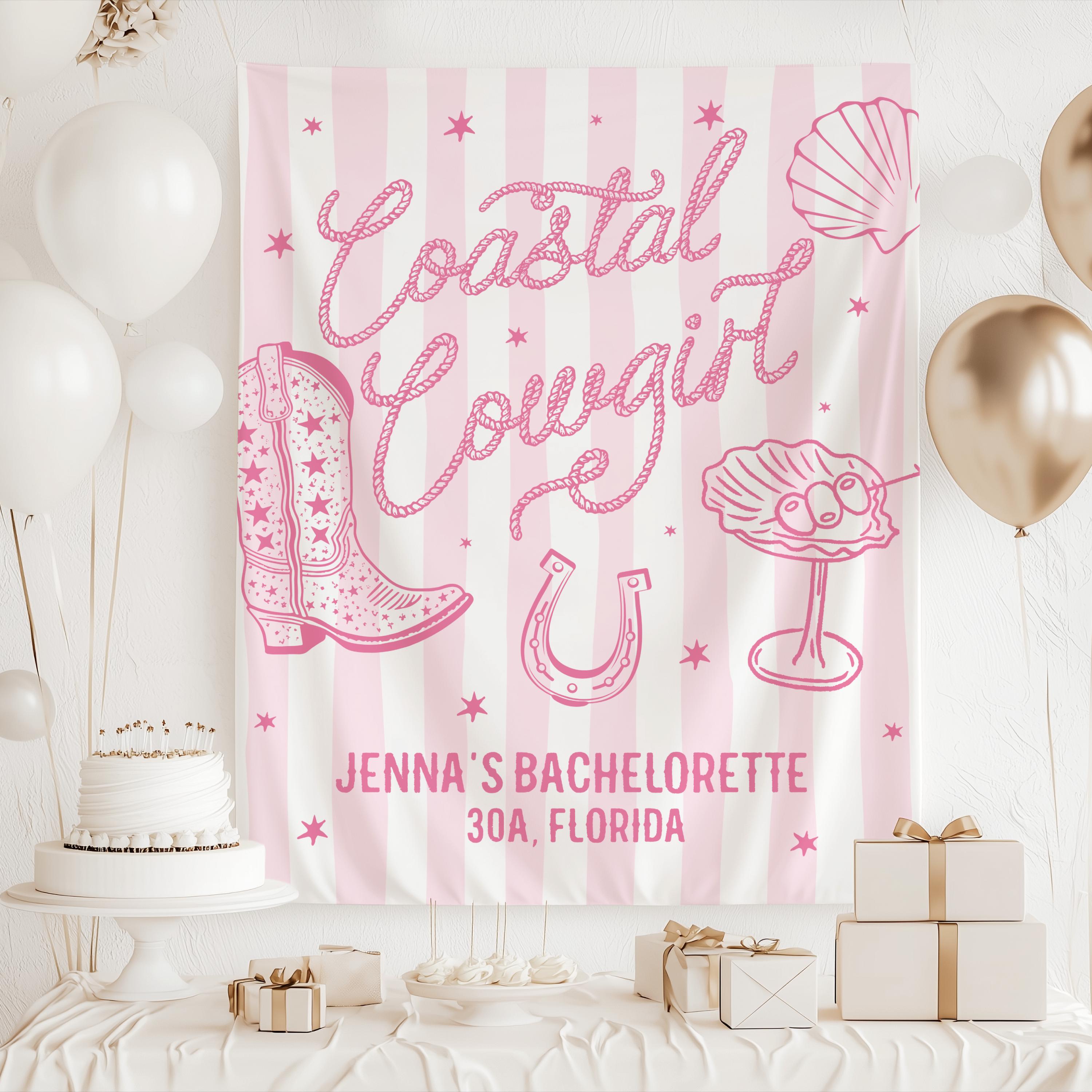 Custom Coastal Cowgirl backdrop for western beach party and bridal celebration