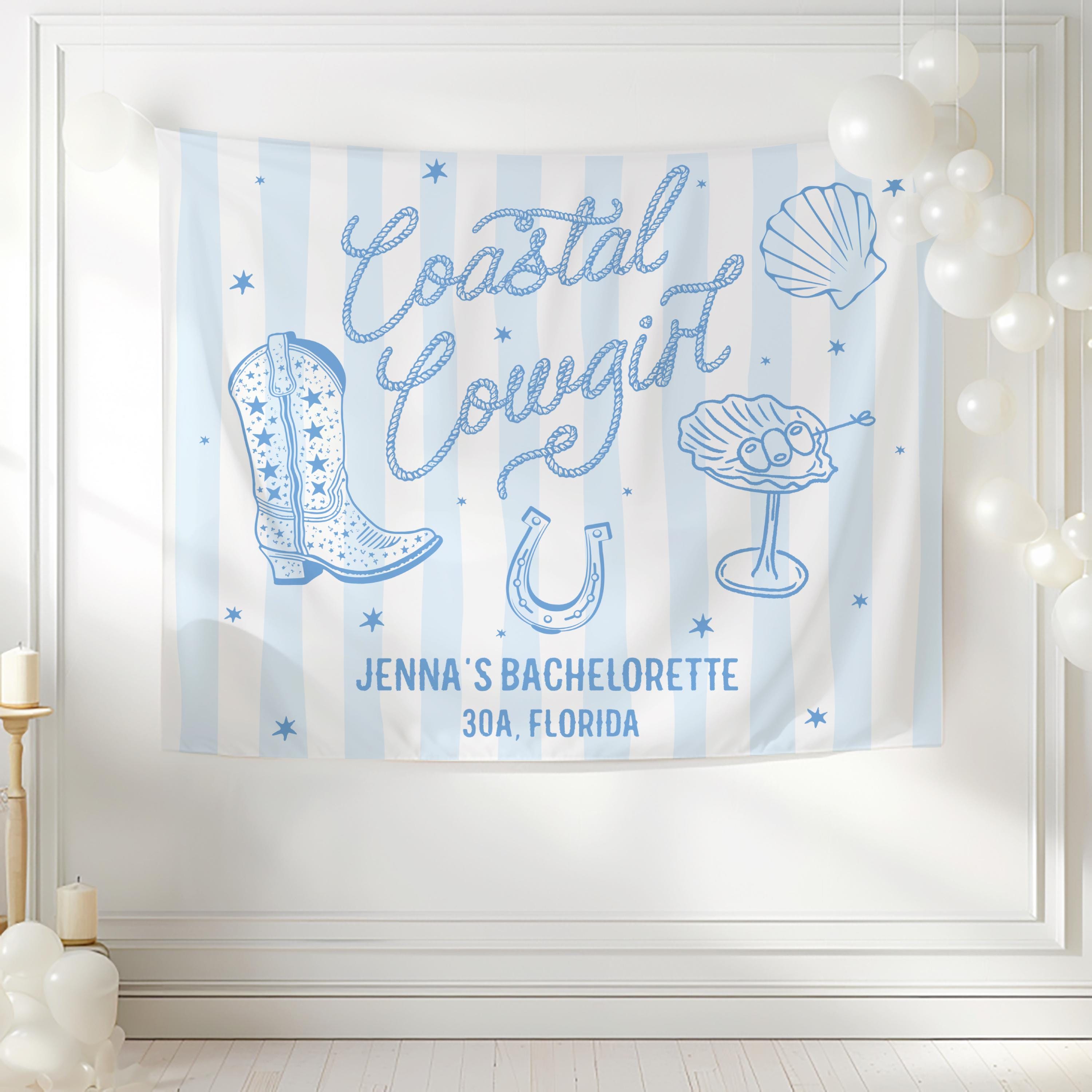 Personalized Coastal Cowgirl banner for destination bridal weekend and beach party decor