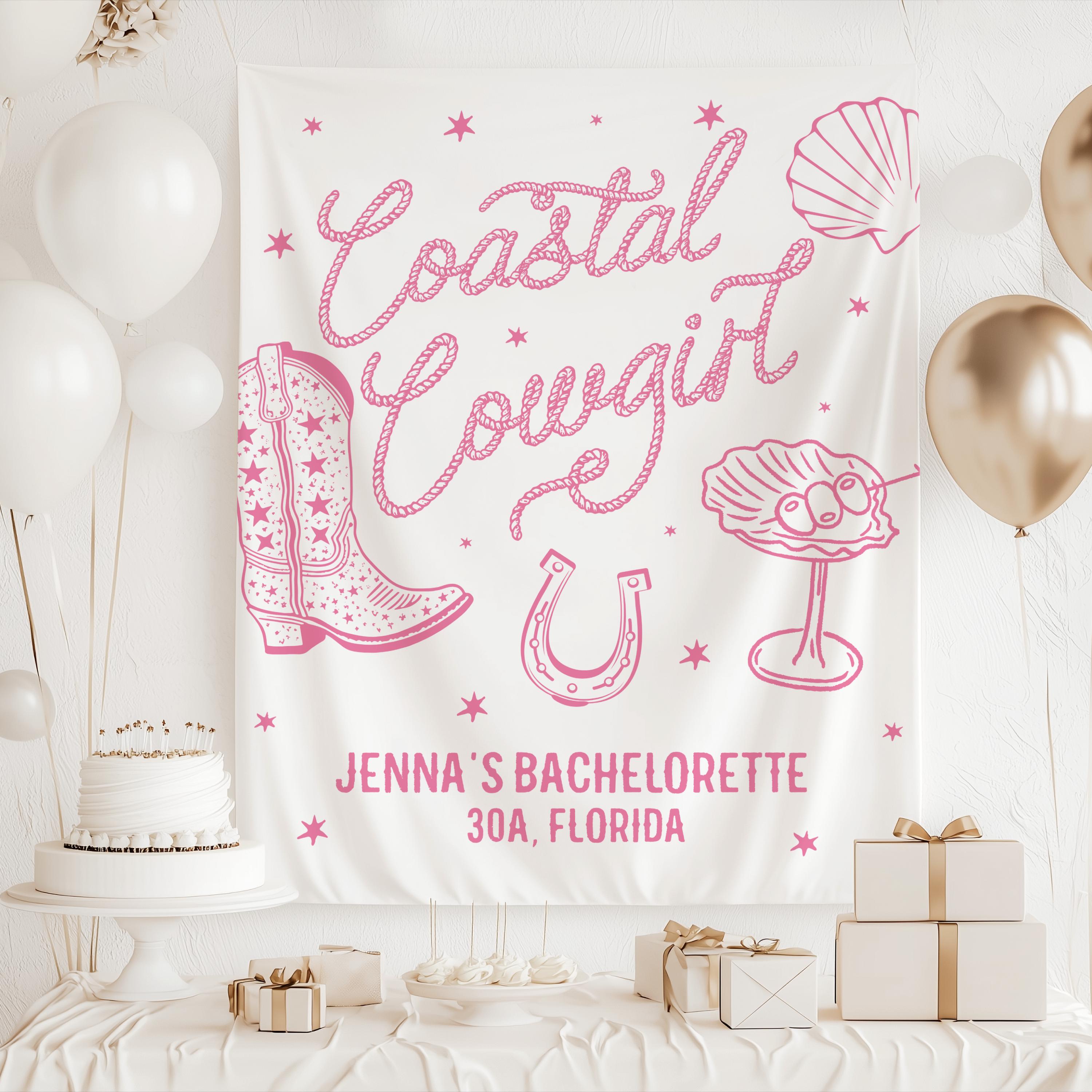 Personalized beach bachelorette banner featuring a Coastal Cowgirl theme and western style