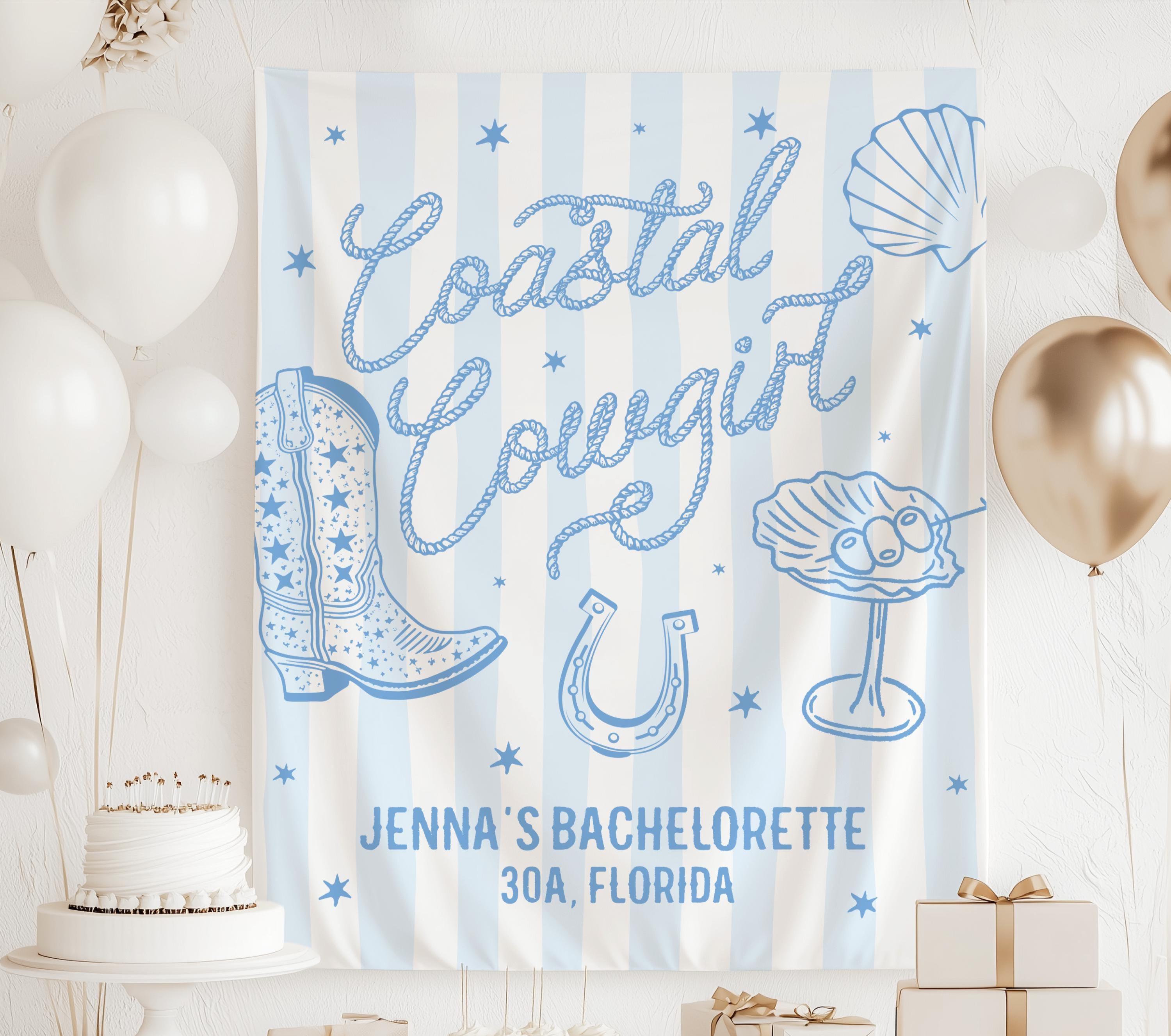 Personalized western beach bachelorette banner for Coastal Cowgirl themed celebration
