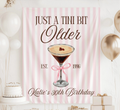 Personalized espresso martini birthday backdrop featuring pink stripes and custom name for a cocktail-themed birthday party.