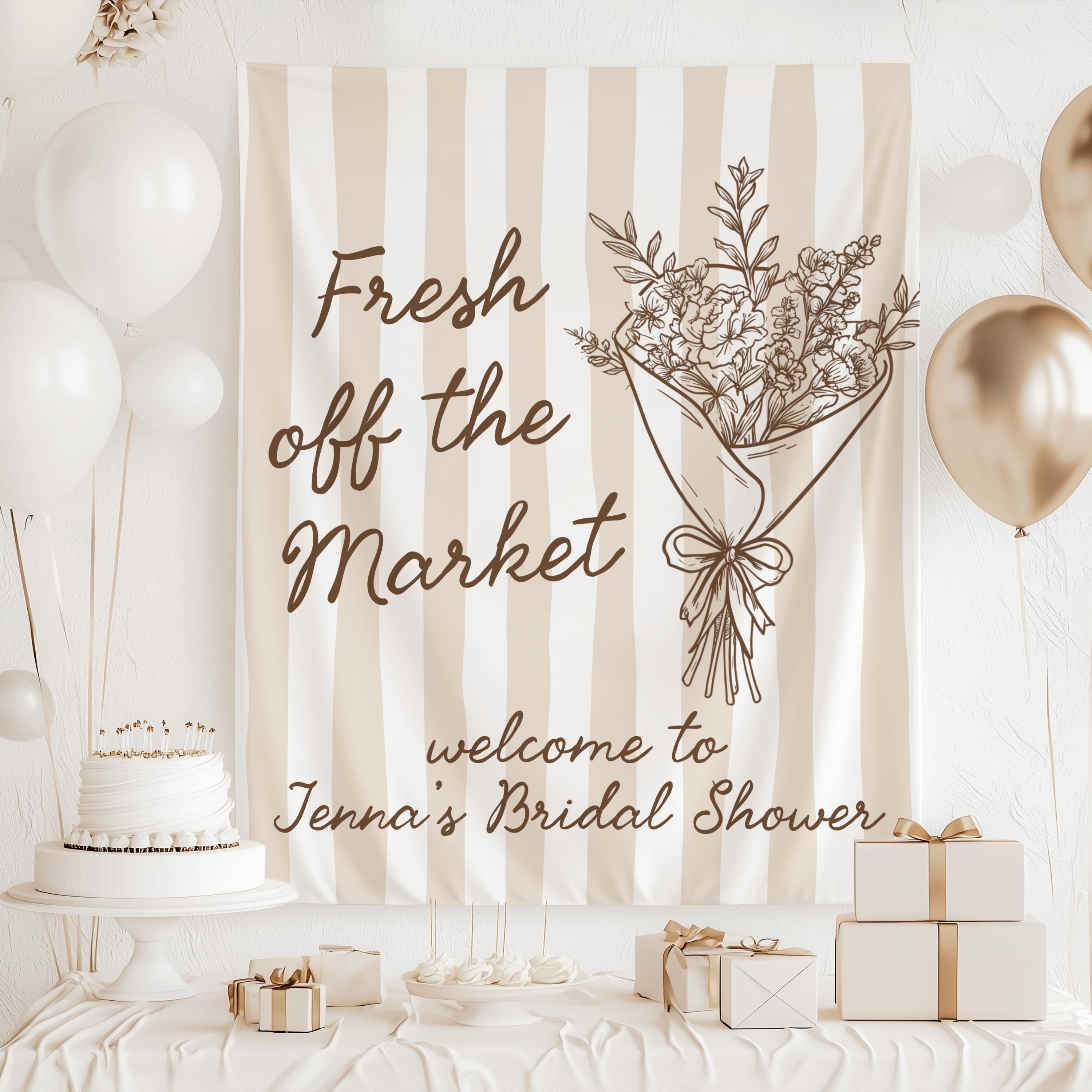 Premium fabric personalized flower market bridal shower banner with elegant floral design