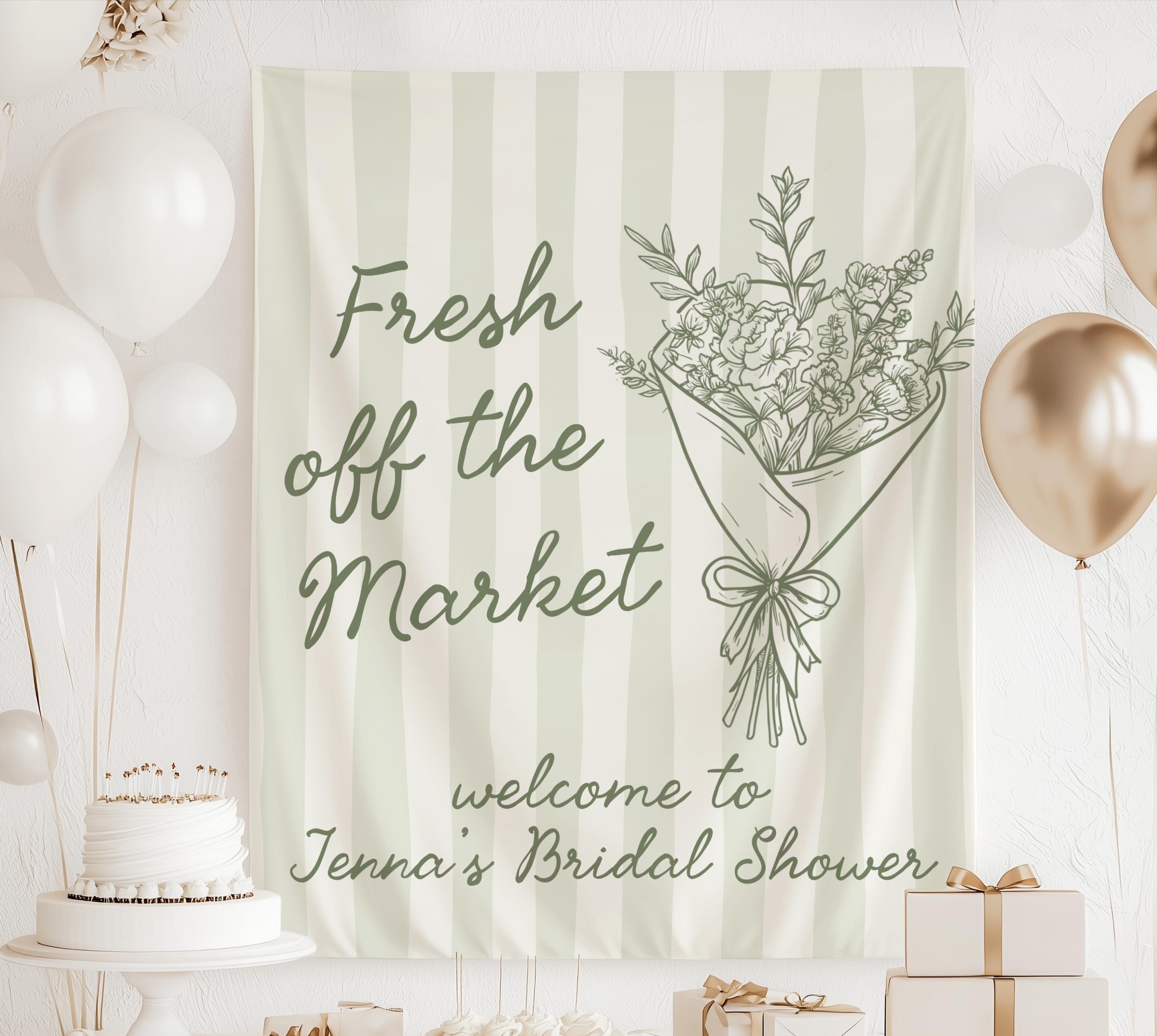 Personalized Fresh Off the Market flower market bridal shower banner with custom bride name