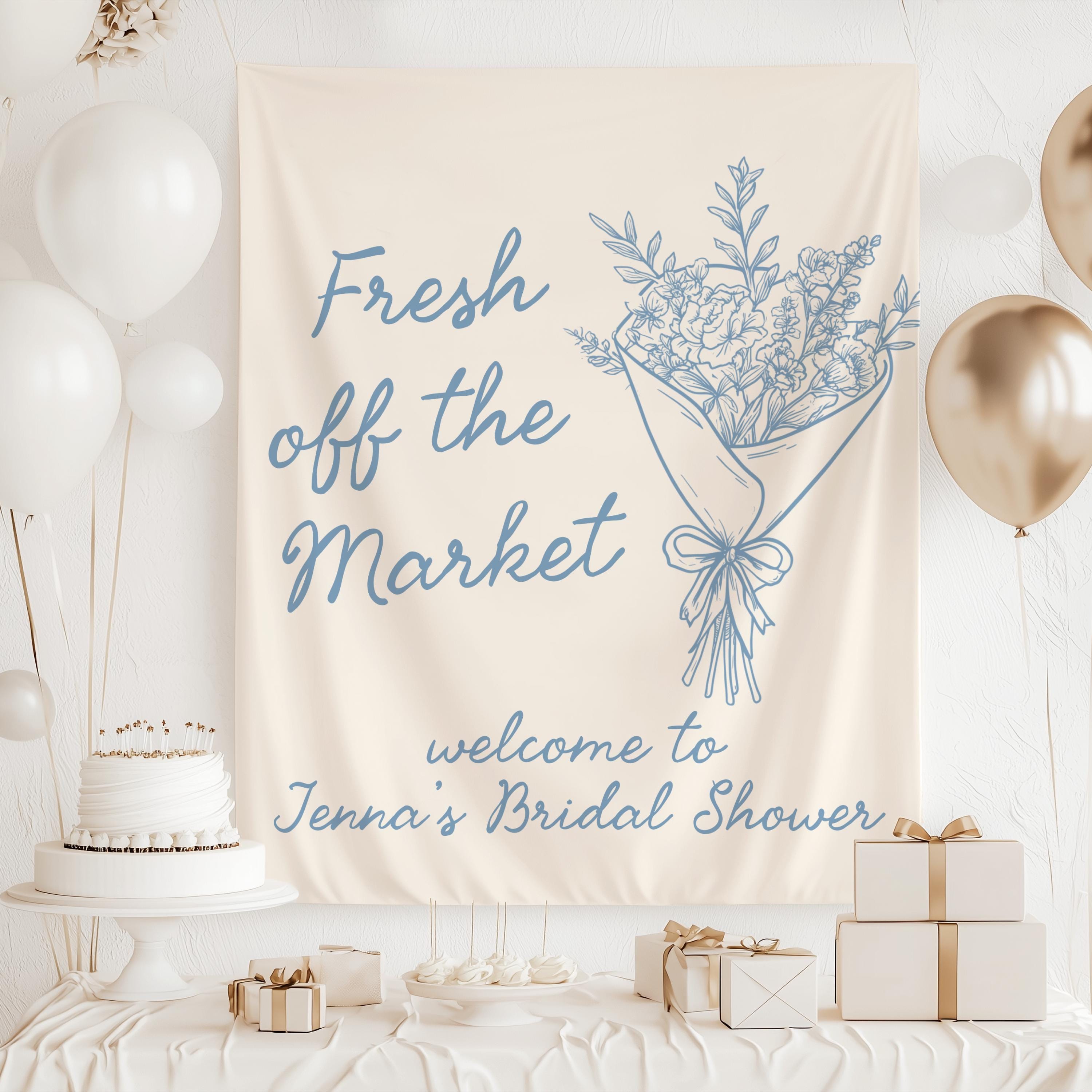 Personalized flower market party banner for bridal shower celebration
