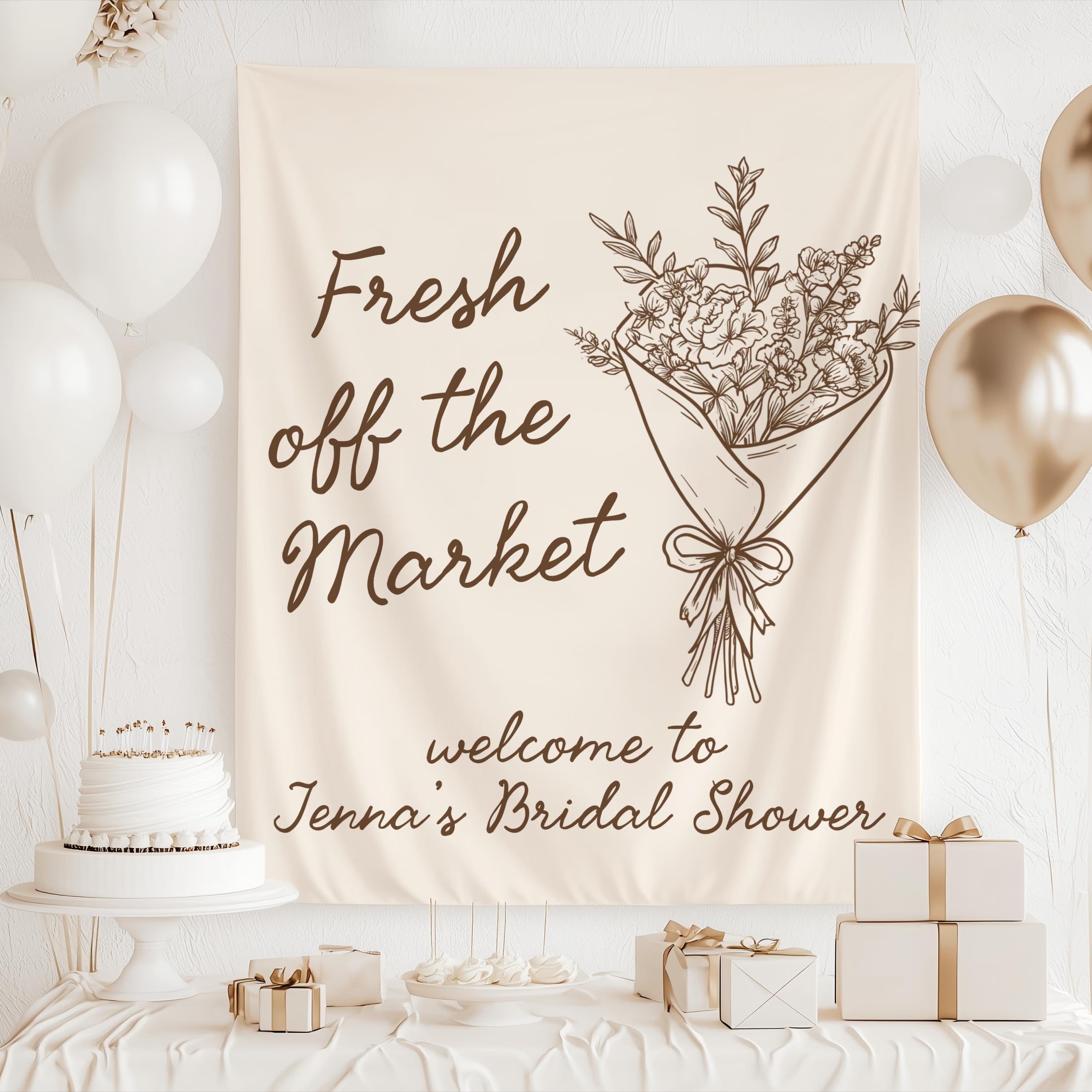 Fresh Off the Market floral bridal shower backdrop for a garden party or bridal brunch
