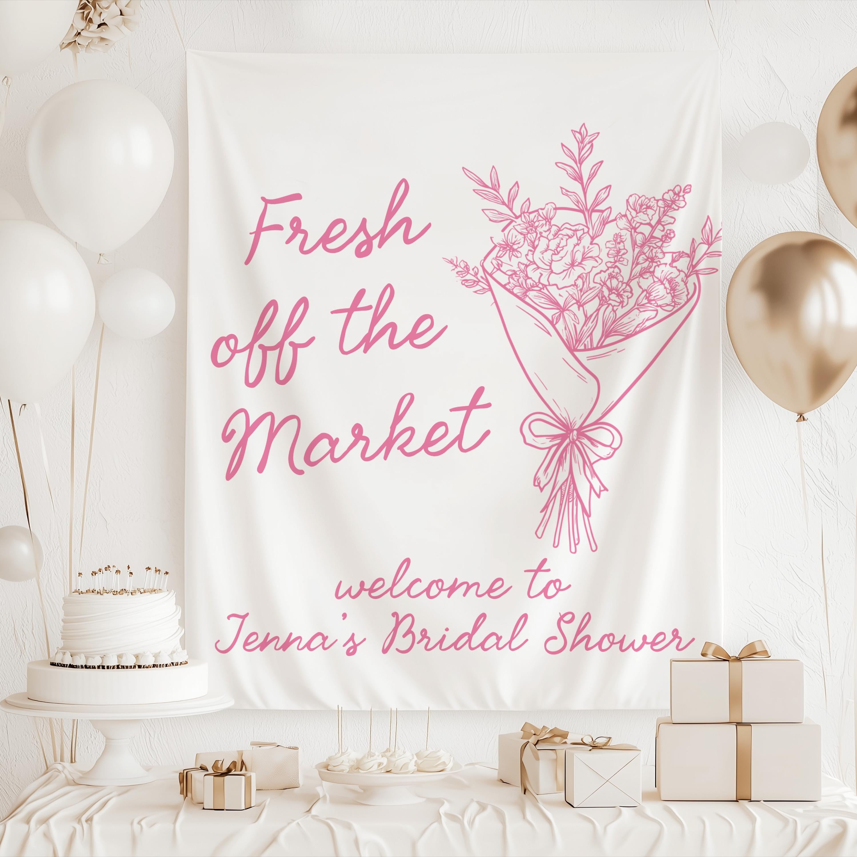 Fresh Off the Market bridal shower banner inspired by a charming flower market theme
