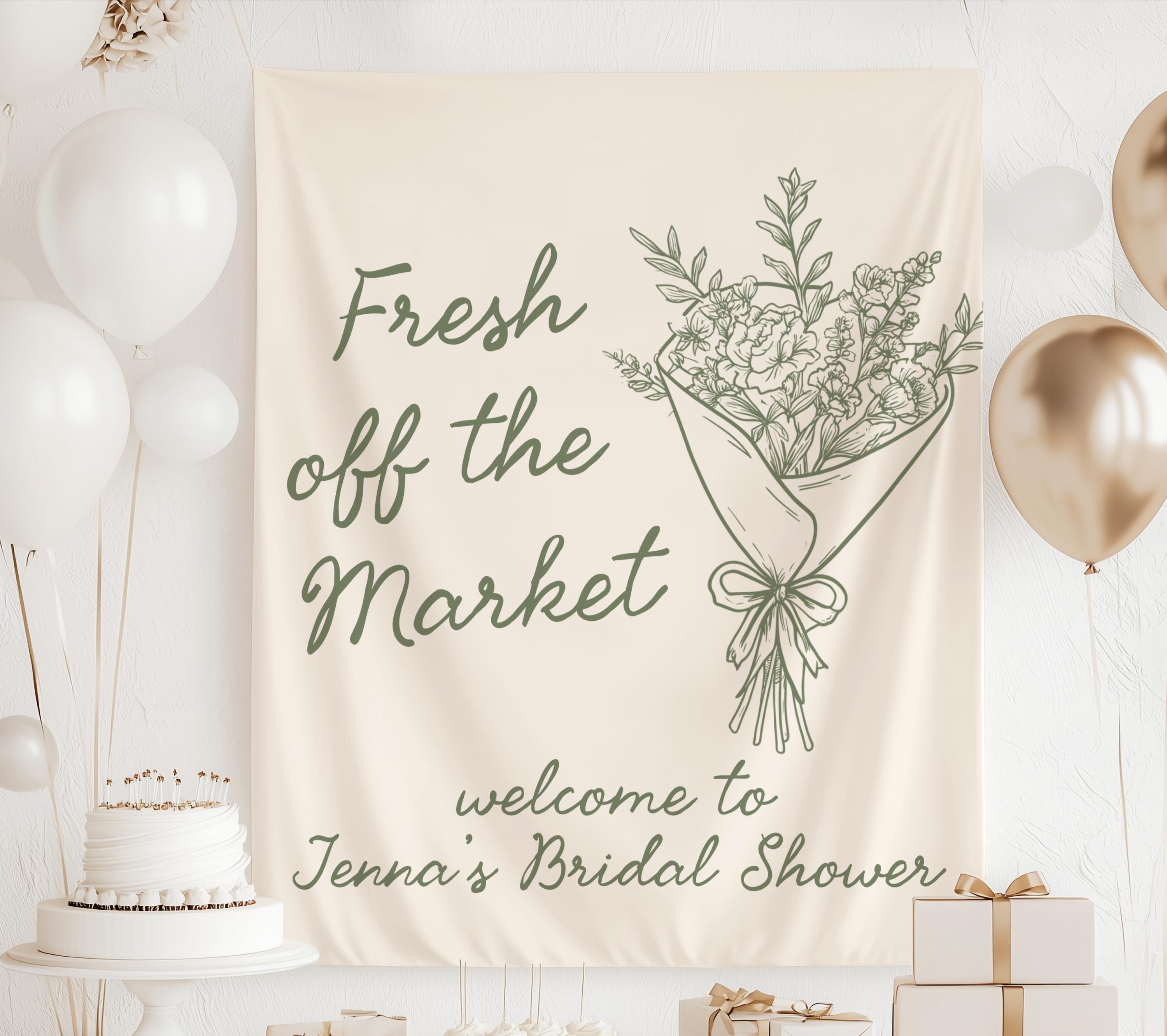 Fresh Off the Market personalized flower market bridal shower backdrop for bride