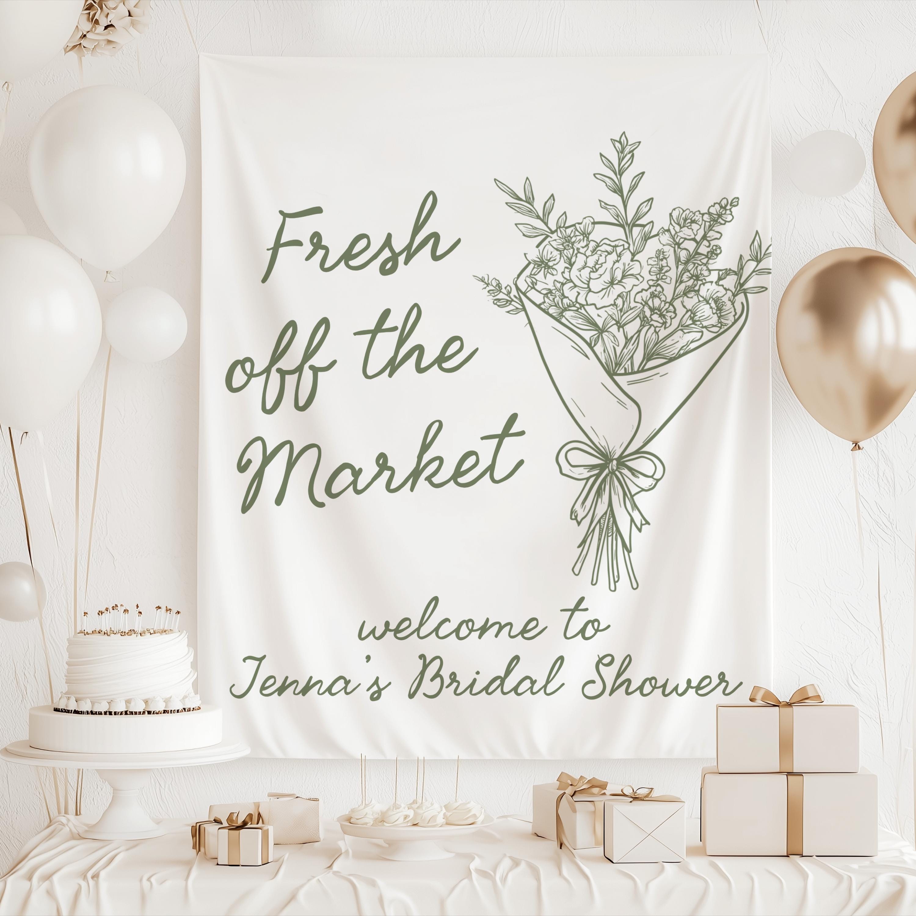 Custom flower market bridal shower banner for dessert table and party backdrop