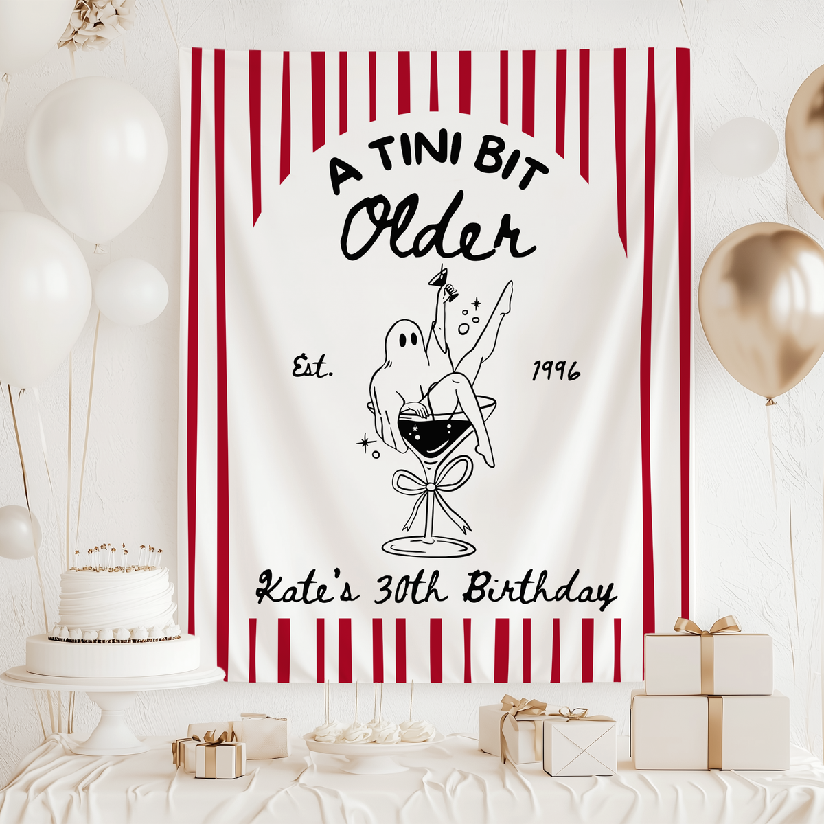 Ghost martini Halloween birthday decor for a spooky 30th birthday or milestone birthday celebration