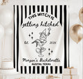 Custom Halloween bachelorette banner featuring a witch in a martini glass and personalized text
