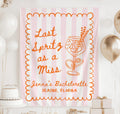 Personalized Last Spritz as a Miss bachelorette party banner with pink striped background and orange spritz cocktail illustration
