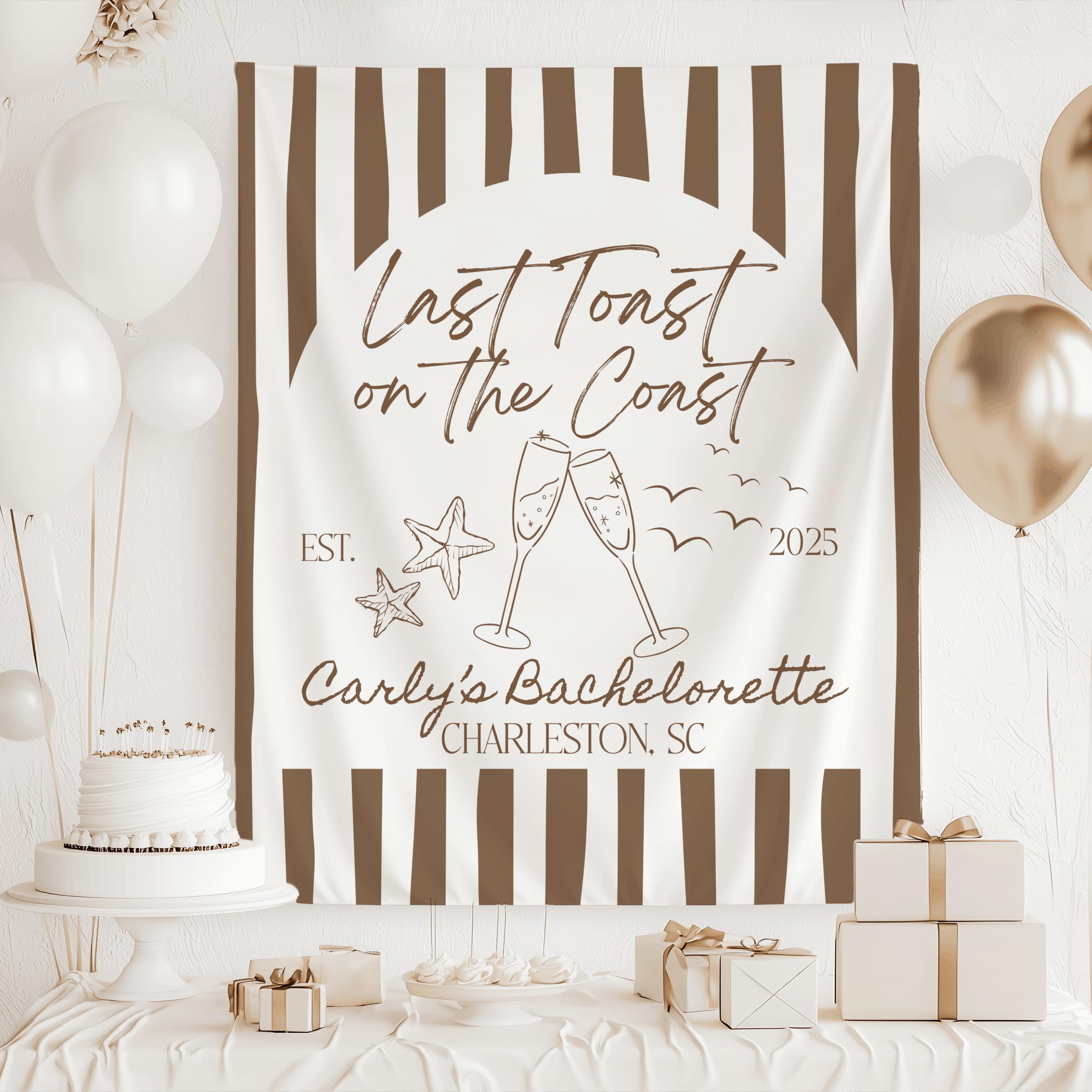 Brown Striped Last Toast on the Coast Bachelorette Decor