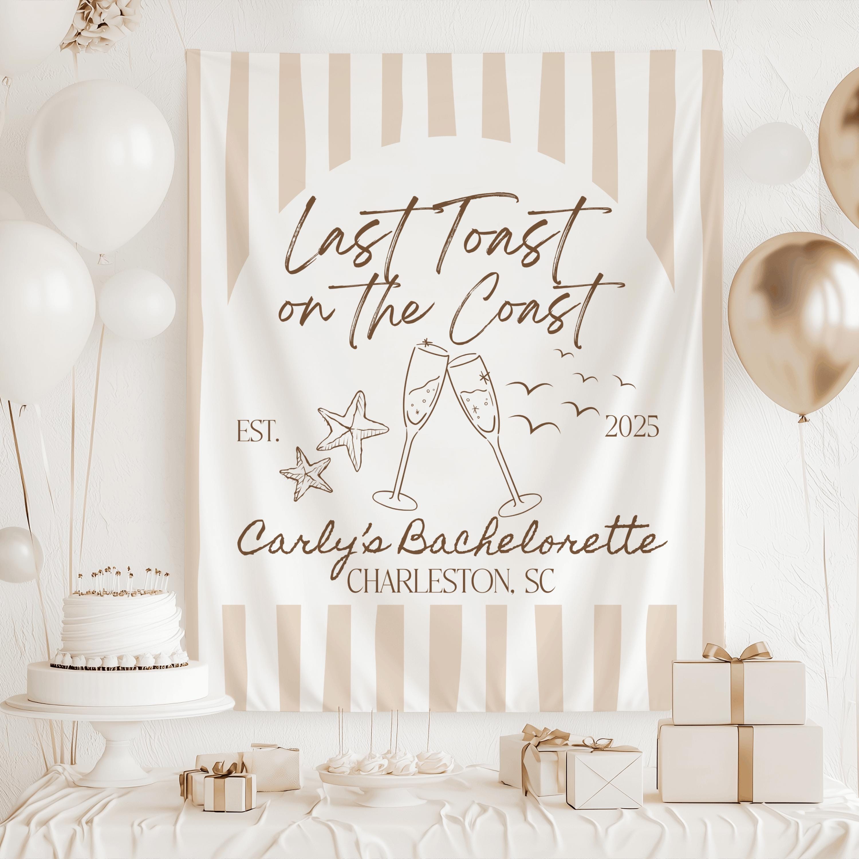 Tan striped toast on the coast bachelorette party decor