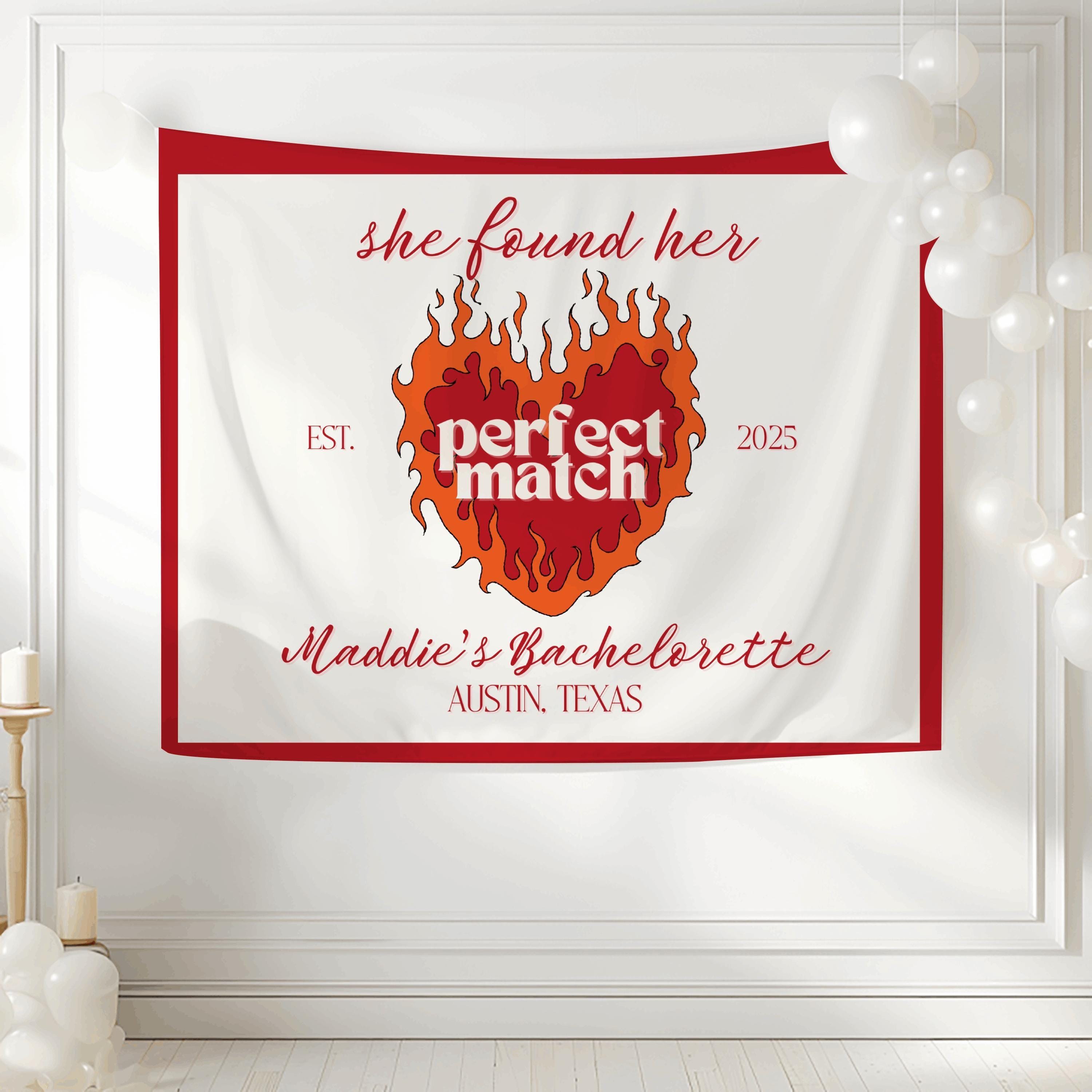 Perfect match bachelorette backdrop for spicy bachelorette party