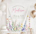 Personalized wildflower graduation banner with graduate name, school and colorful watercolor floral design