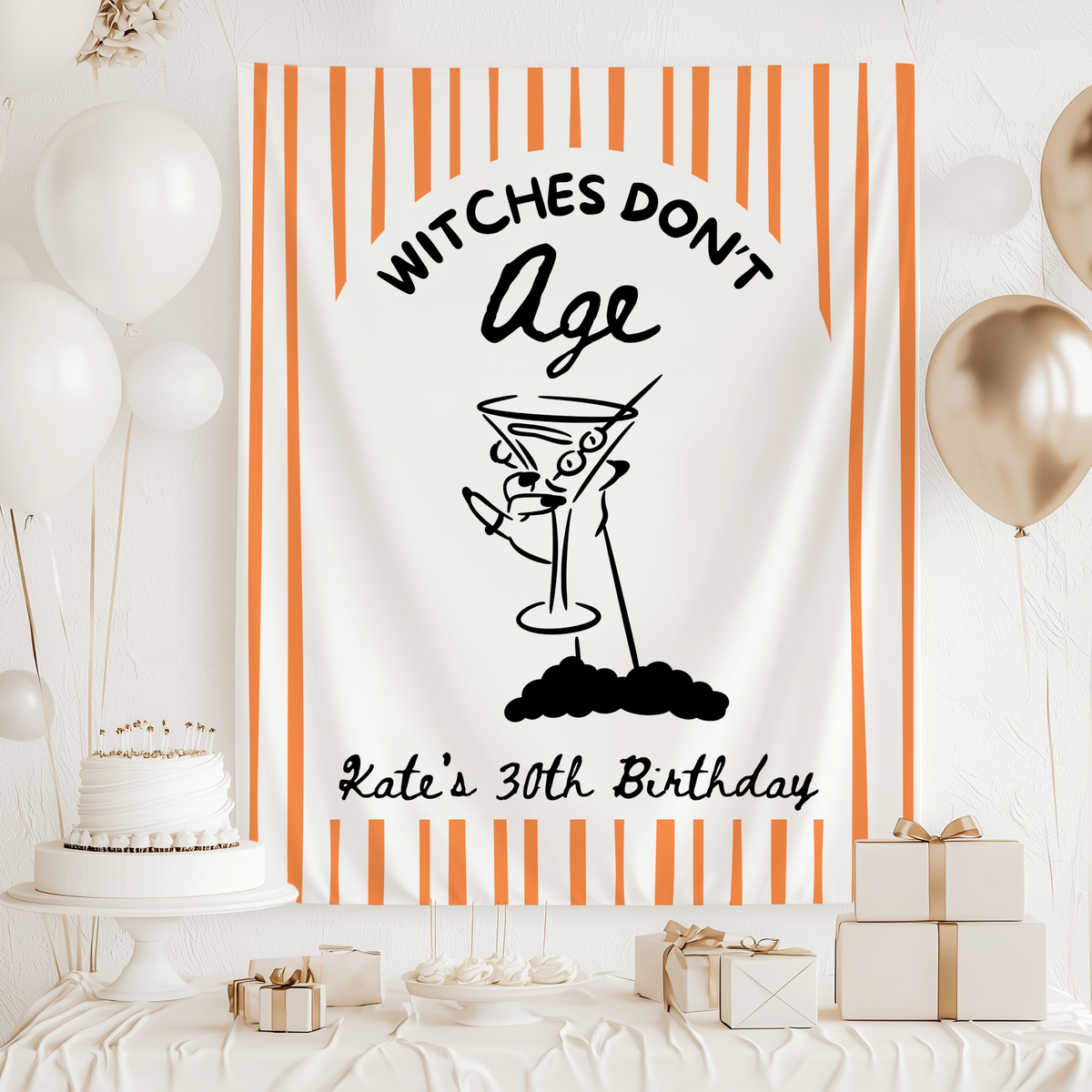 Witches Dont Age 30th birthday banner for a spooky dirty thirty Halloween birthday celebration