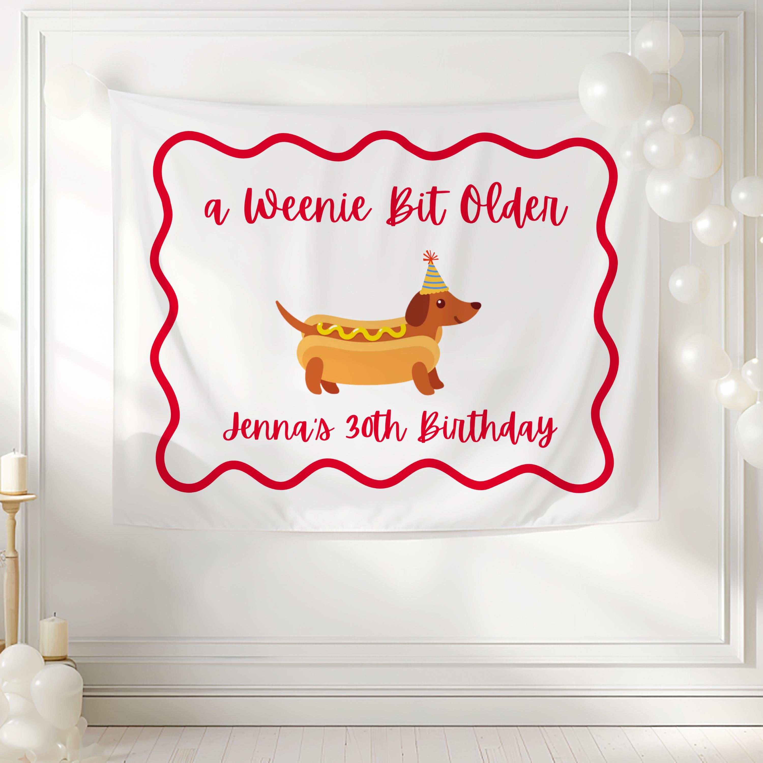 Cute dachshund birthday banner with custom birthday details for a funny themed birthday party
