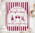 Personalized Aged to Perfection birthday banner with wine bottle glasses and grapes