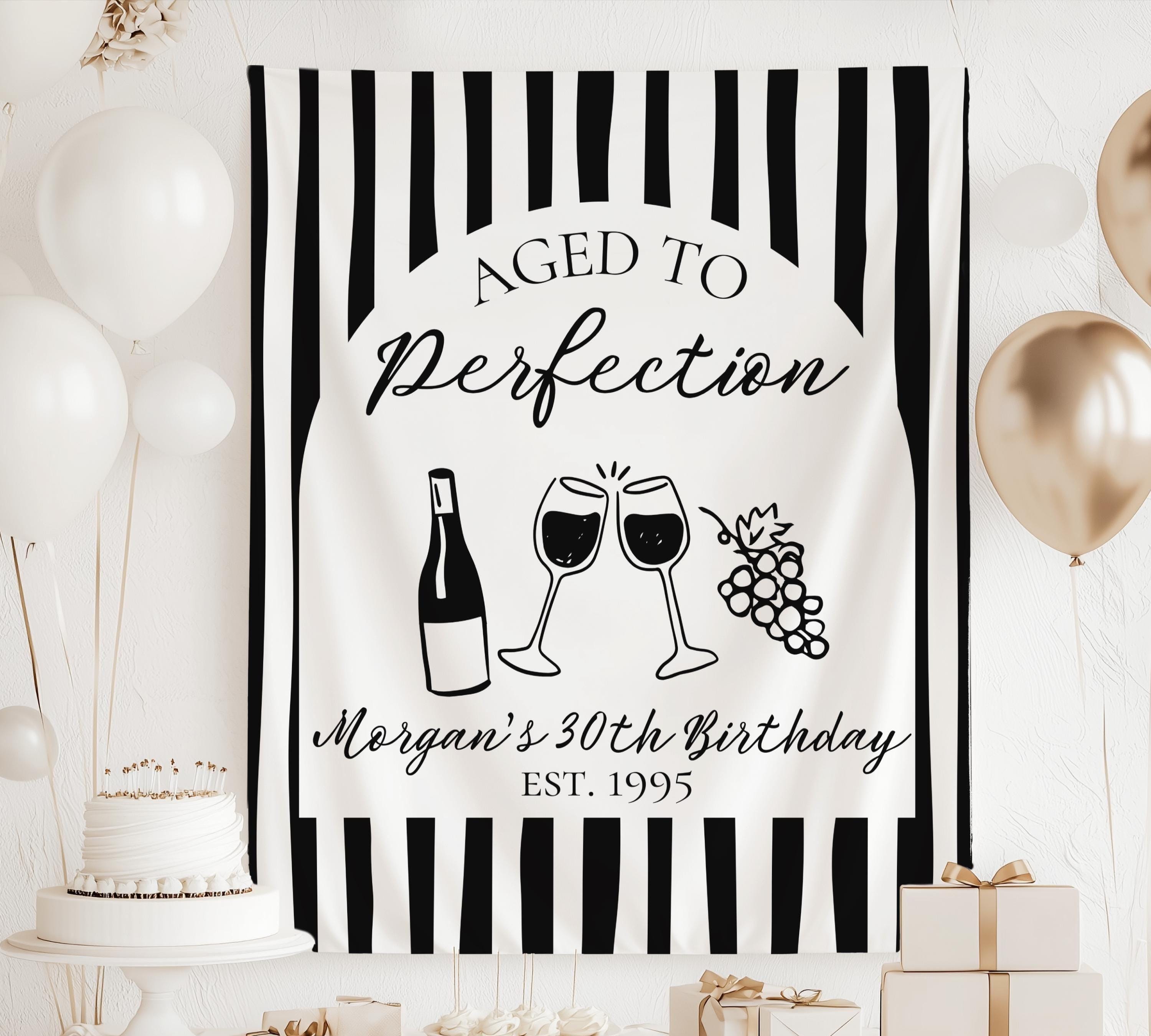 Custom Aged to Perfection birthday banner for milestone birthday celebrations