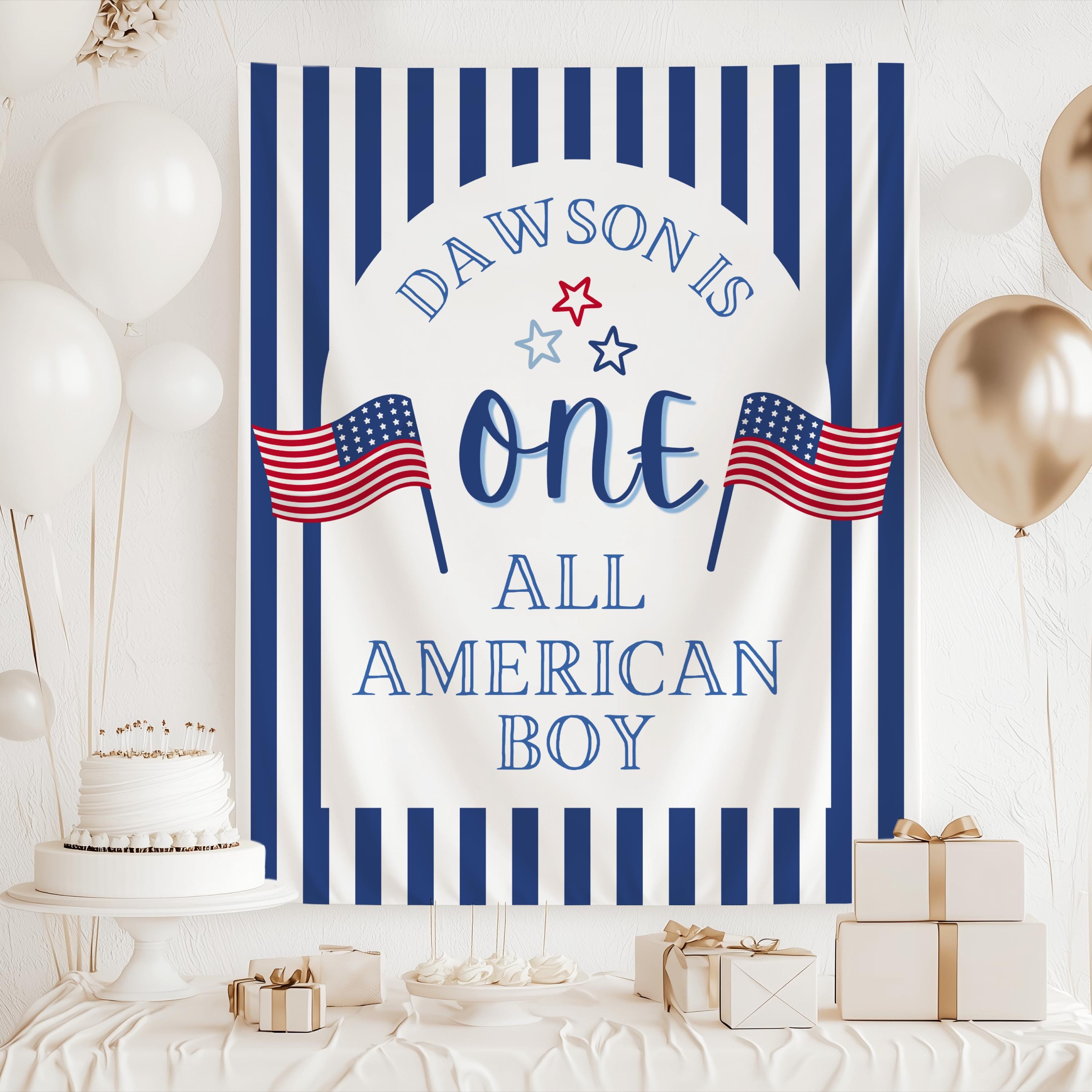 ONE All American Boy birthday backdrop perfect for cake smash photos and patriotic birthday decorations
