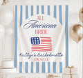 Personalized All American Bride banner featuring an American flag design for a patriotic bachelorette party backdrop