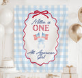 Personalized patriotic first birthday banner with custom name and All American girl theme blue gingham
