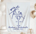 Personalized Après Ski bachelorette banner featuring martini glass, ski illustration, and custom destination for a winter bachelorette party.
