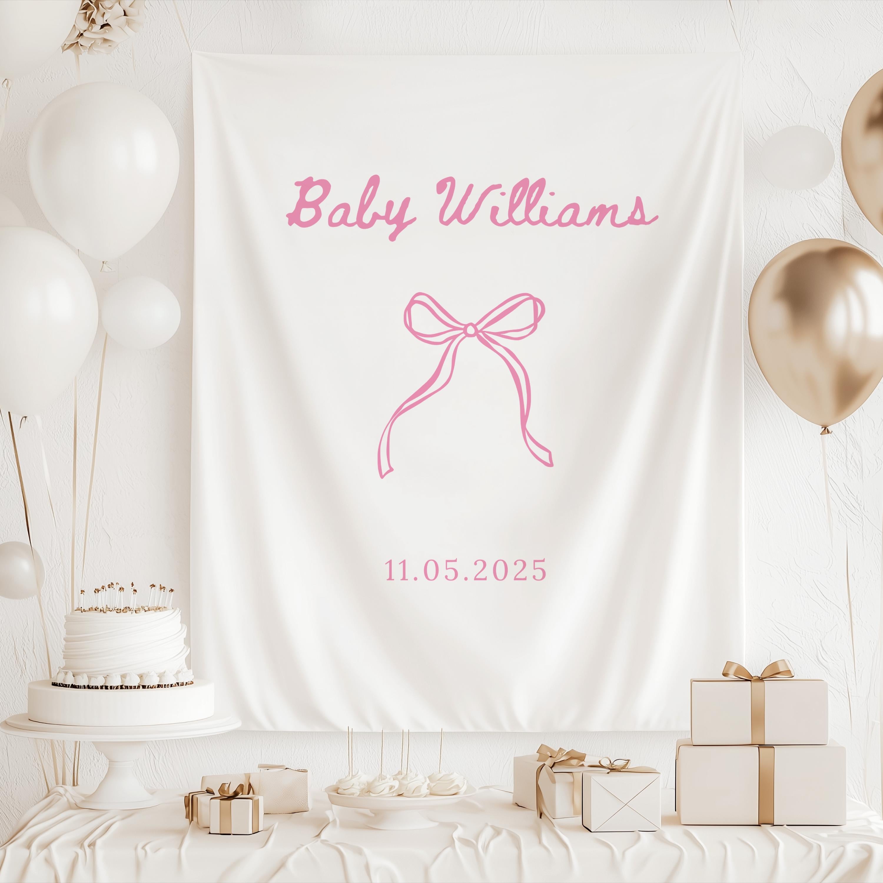 Elegant bow baby shower banner personalized with baby's name for a 
