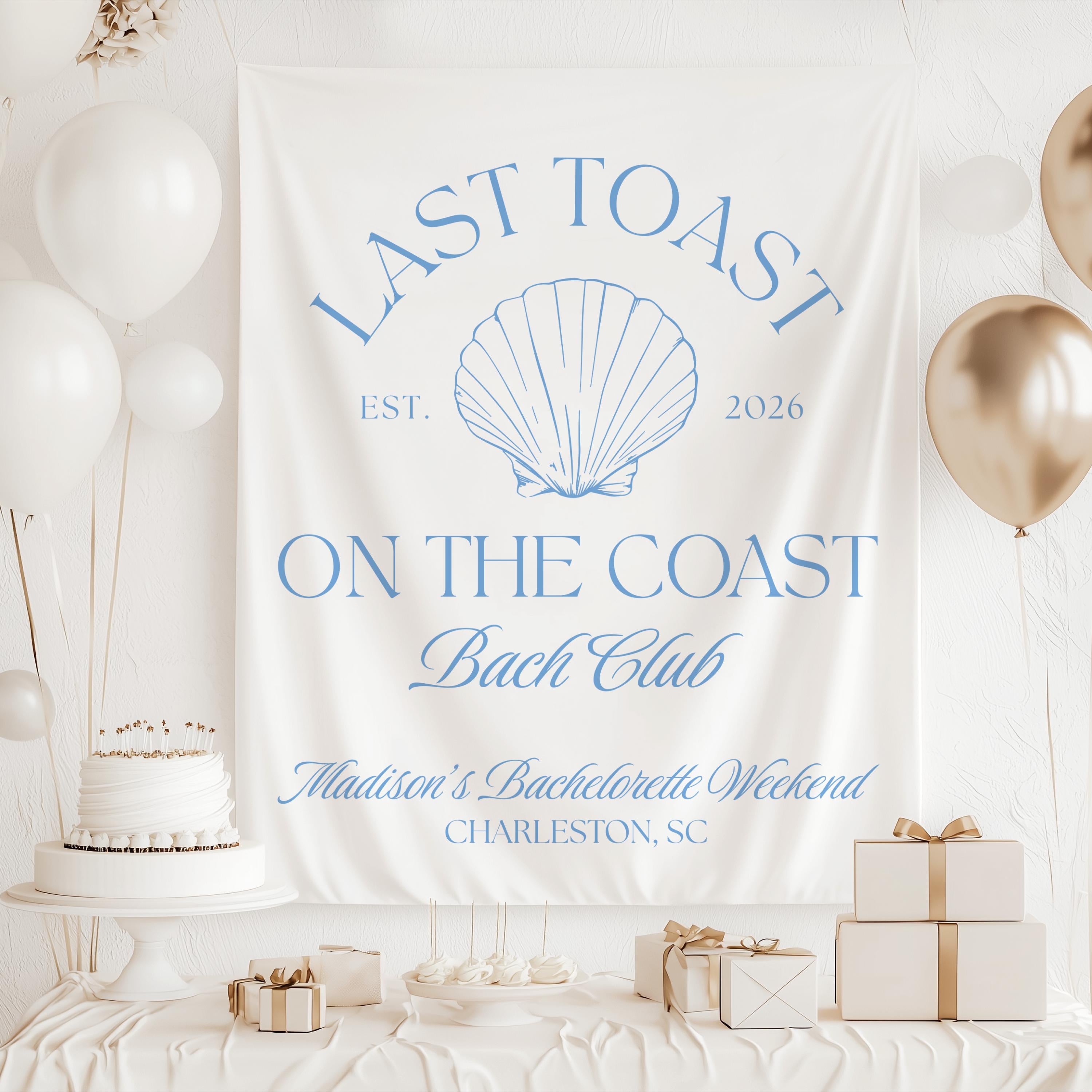 Custom beach bachelorette backdrop for bach club weekends and photo booth decorations