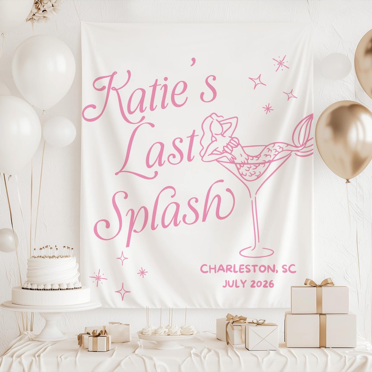 Personalized beach bachelorette banner perfect for Charleston, 30A, Destin, Miami, Hilton Head, or any seaside celebration.