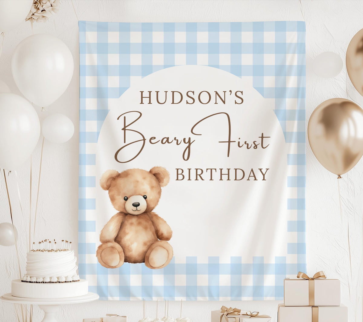 Personalized Beary First birthday banner with custom name for a teddy bear themed first birthday