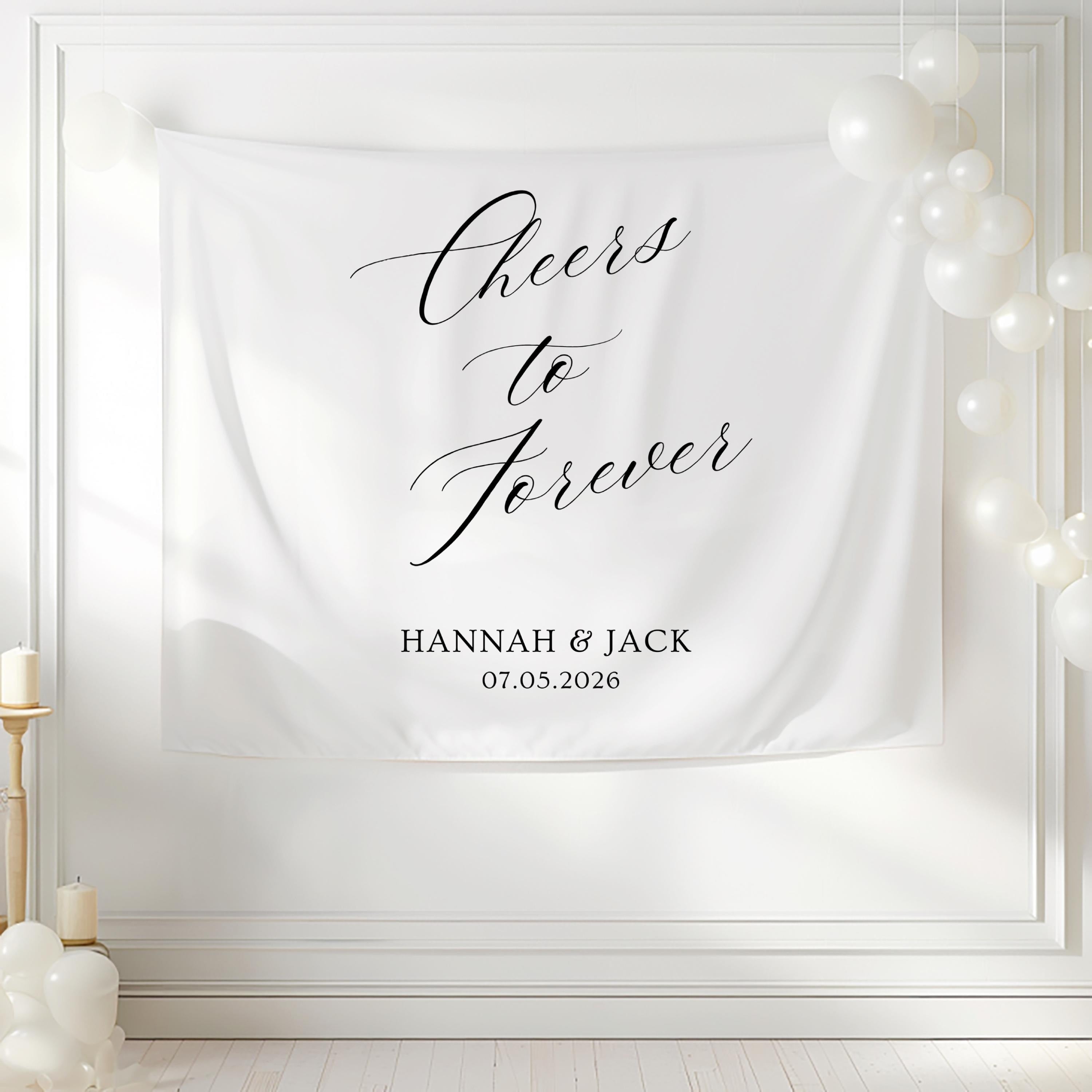 Elegant bridal brunch banner personalized with couple names and wedding date for pre wedding celebrations