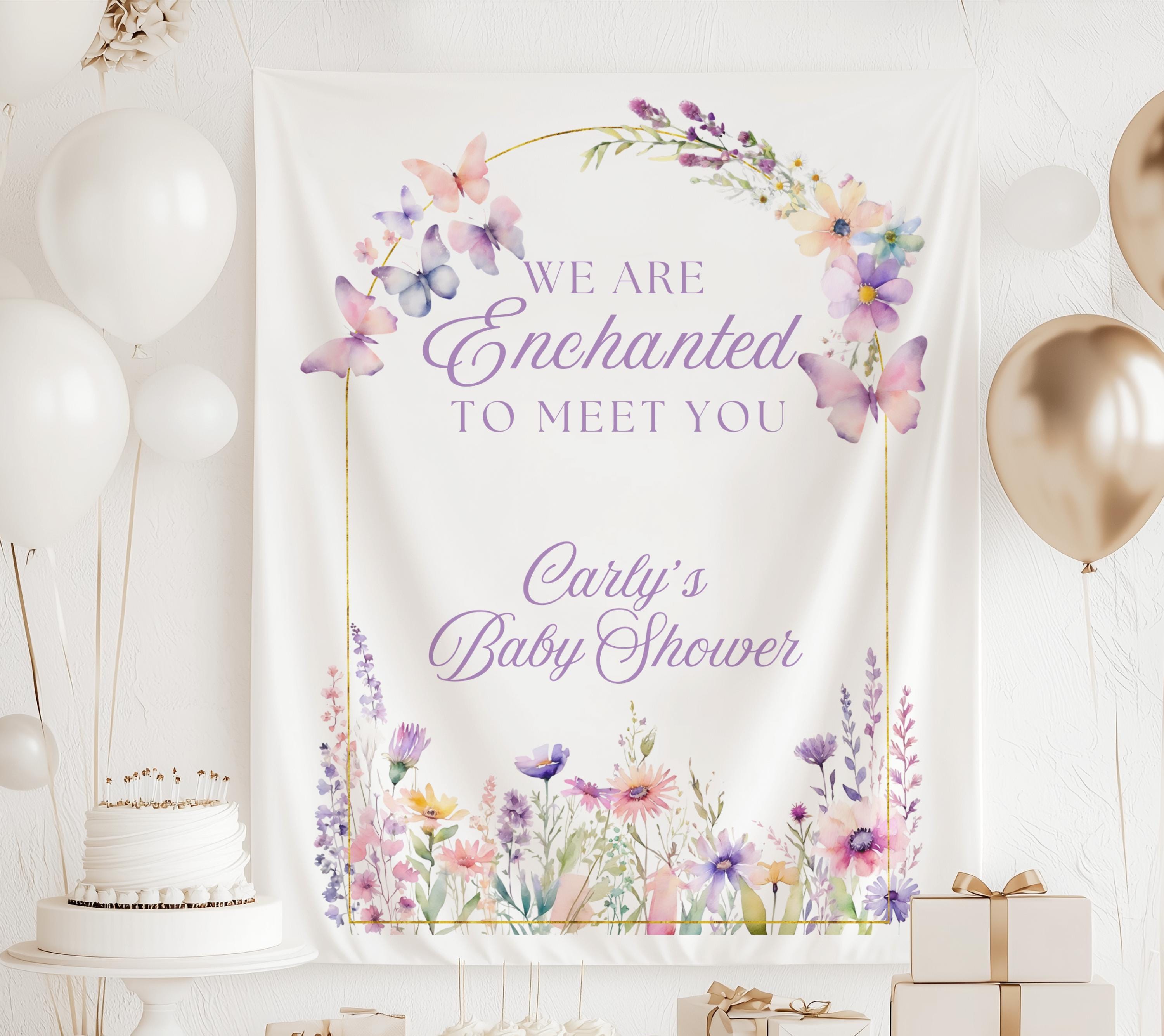 Custom butterfly baby shower banner featuring pastel watercolor butterflies and personalized text