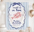 Personalized Caught Up in Love bachelorette banner with lobster illustration custom bride name destination and year