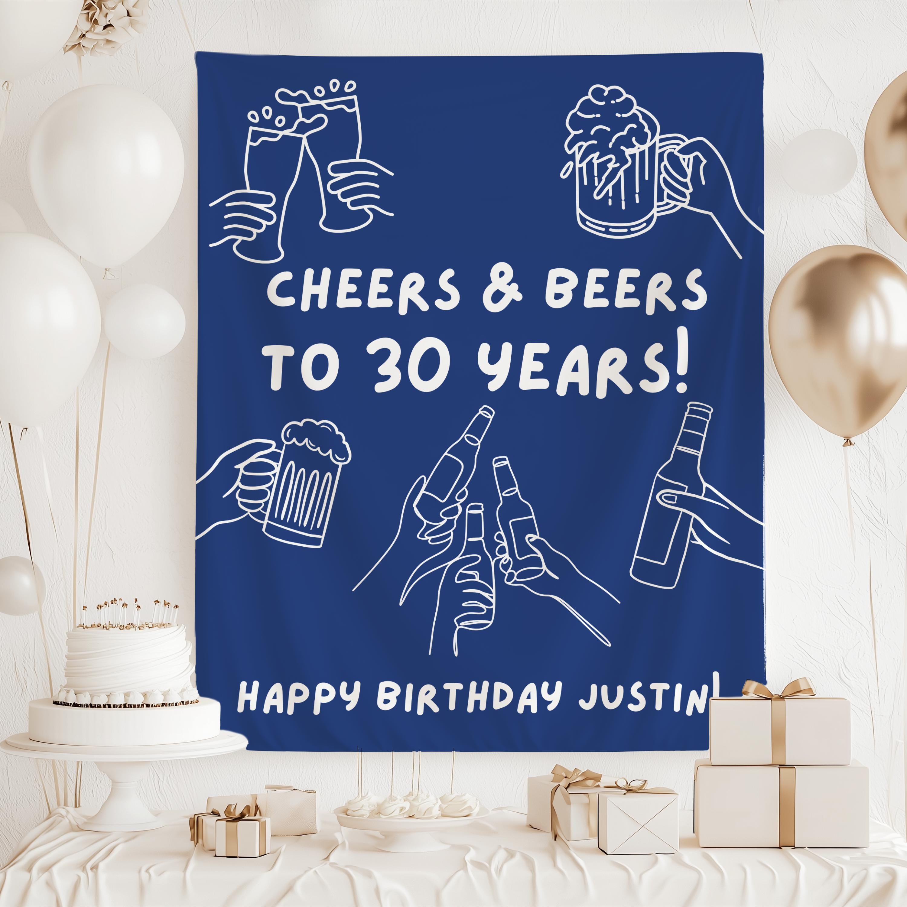Cheers and Beers party decorations banner personalized for 21st 30th 40th 50th and other milestone birthdays