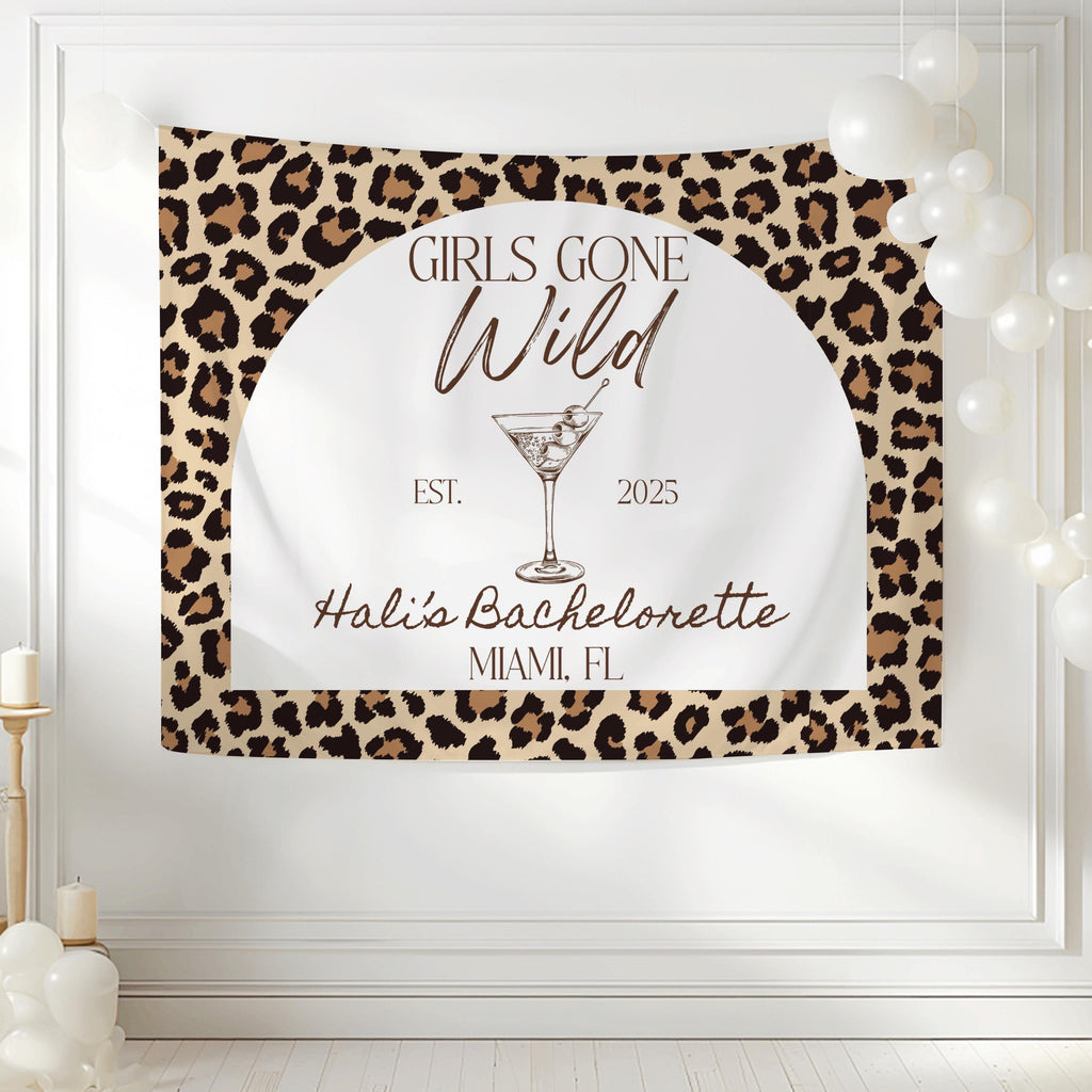 Personalized leopard print Girls Gone Wild banner for wild bachelorette party and photo backdrop
