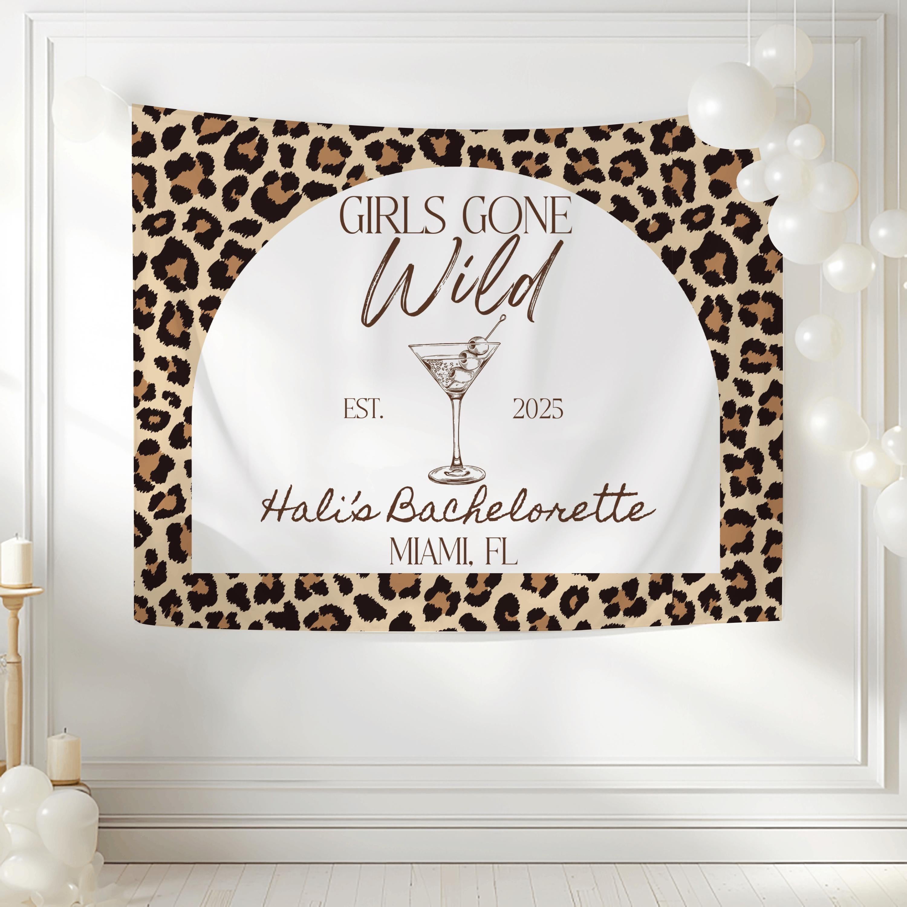 Personalized leopard print Girls Gone Wild banner for wild bachelorette party and photo backdrop
