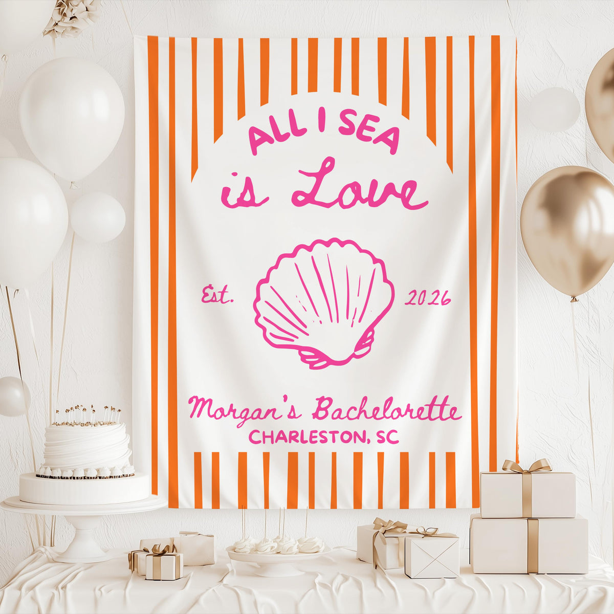 orange and hot pink bachelorette backdrop