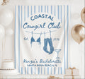Personalized Coastal Cowgirl bachelorette banner with blue stripes western boots bikini and custom name for a beach bridal party
