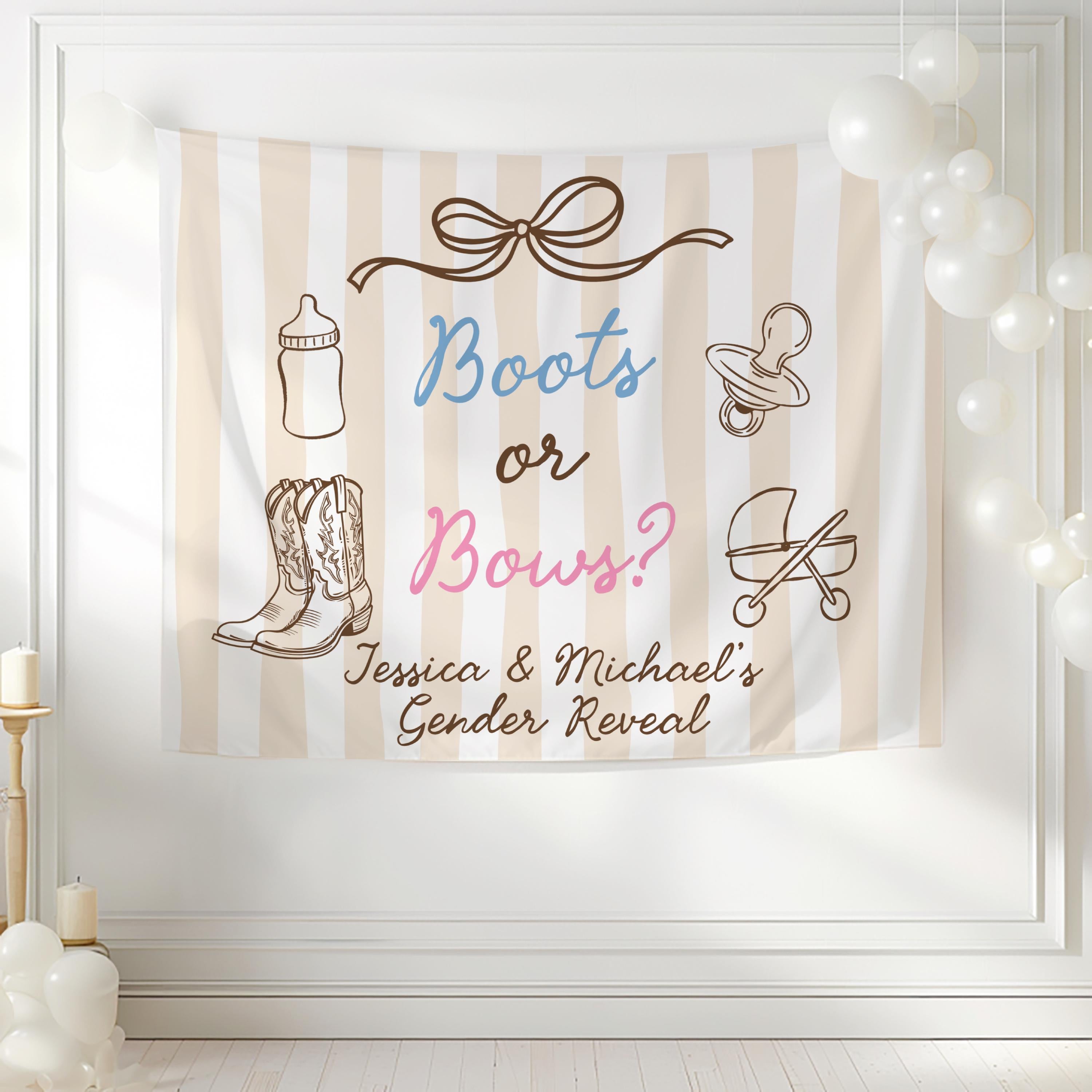 Cowboy or cowgirl gender reveal banner perfect for western themed baby shower decorations
