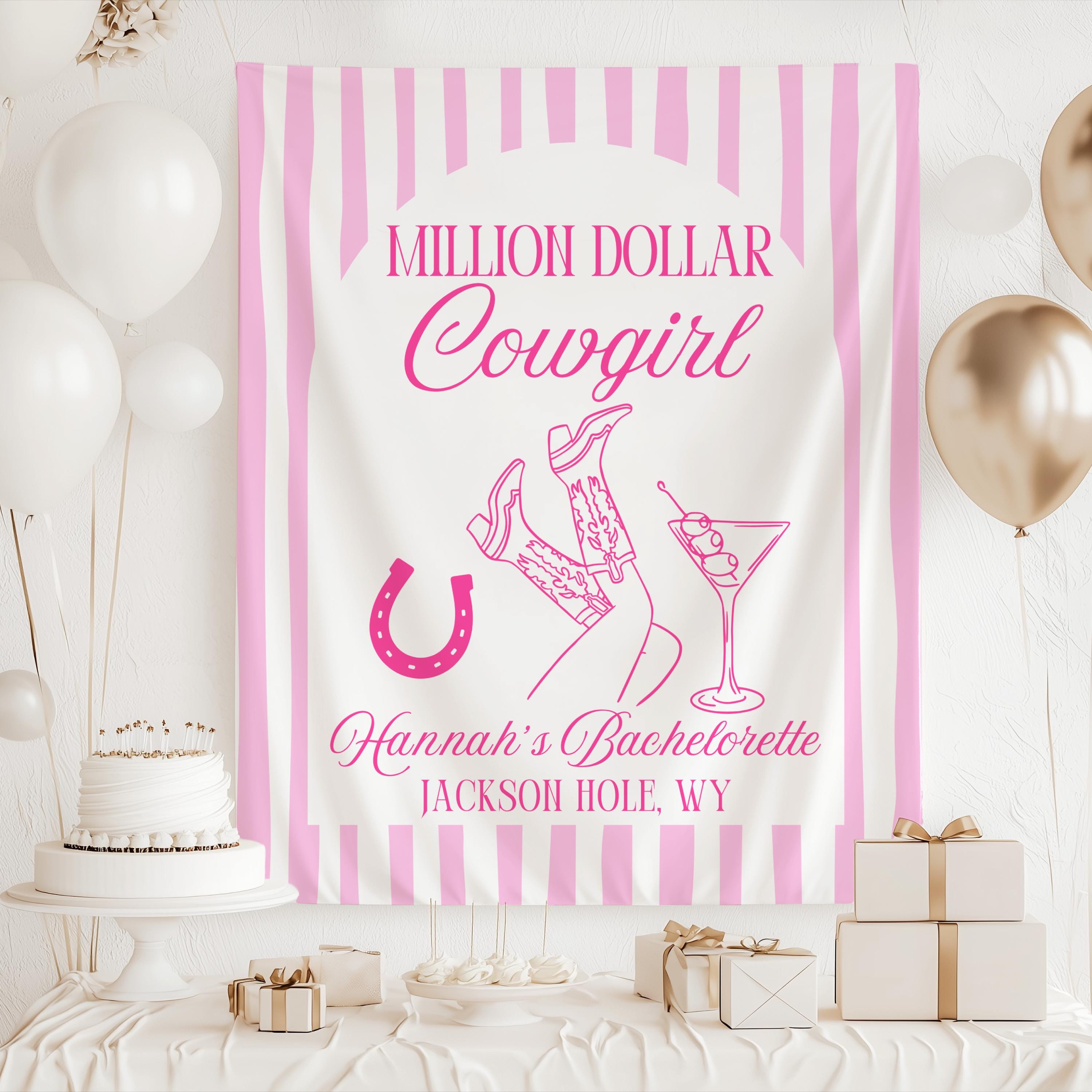 Personalized western girls trip banner featuring modern cowboy doodles