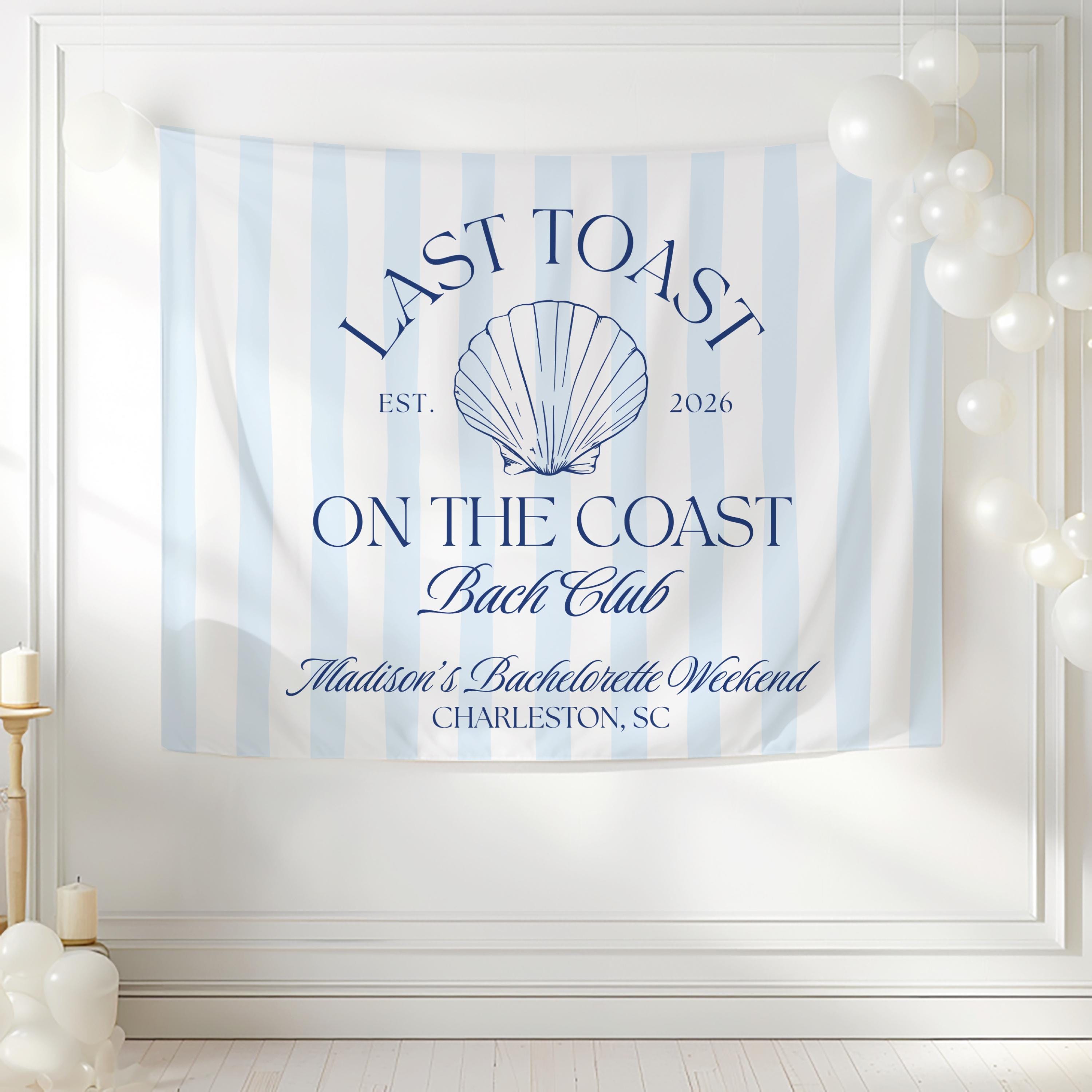 Personalized beach bach banner with bride name location and event year