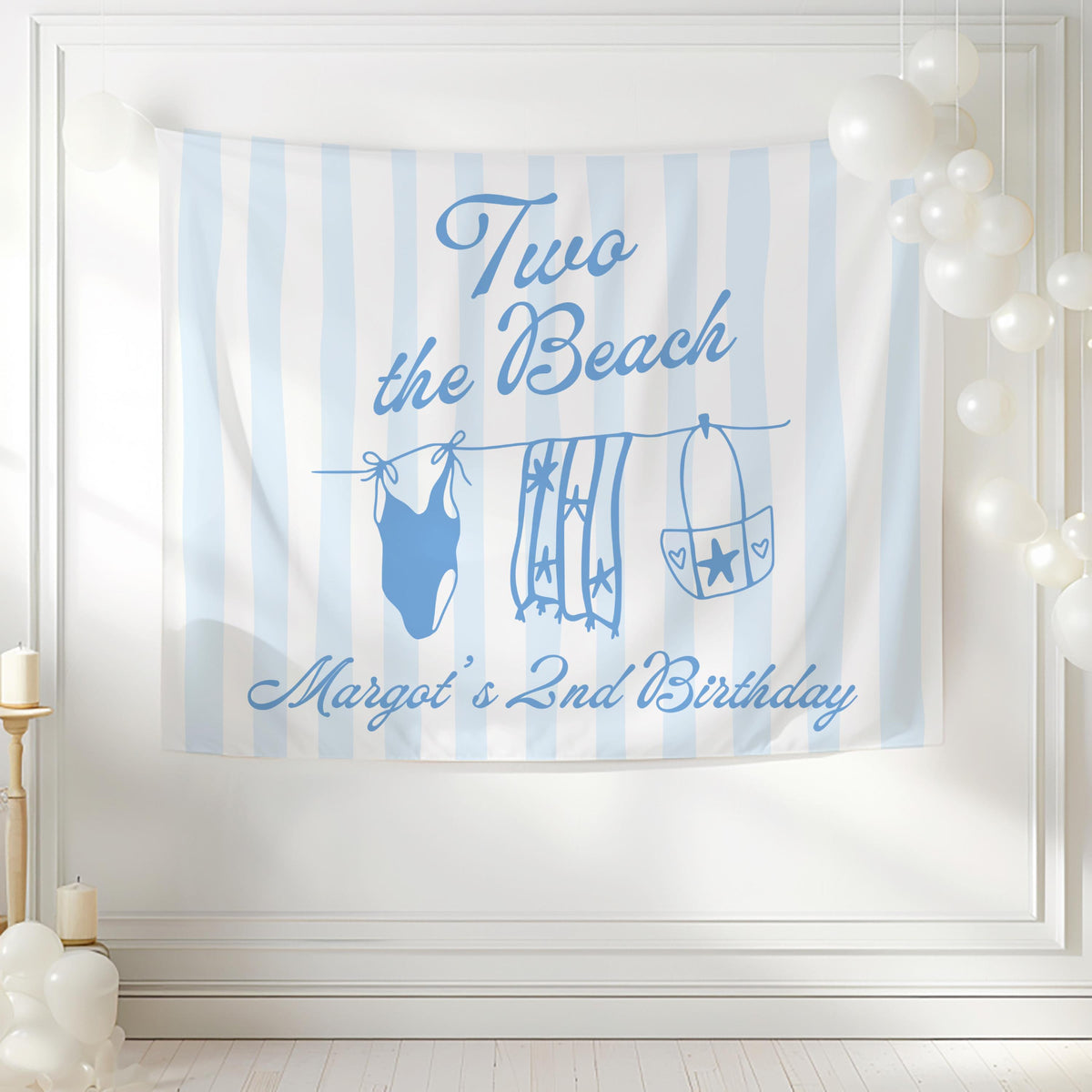 Personalized beach theme birthday banner with any name and age for coastal birthday celebrations
