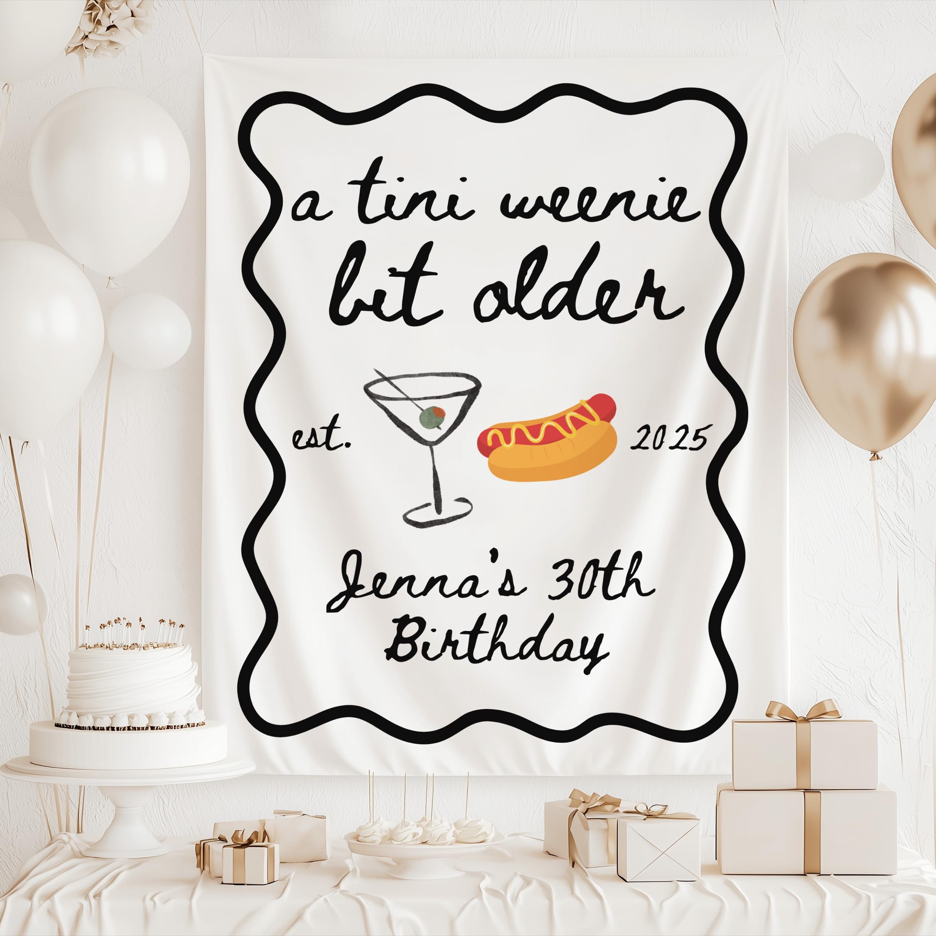 Personalized martini party banner featuring A Tini Weenie Bit Older design with custom name and birthday age
