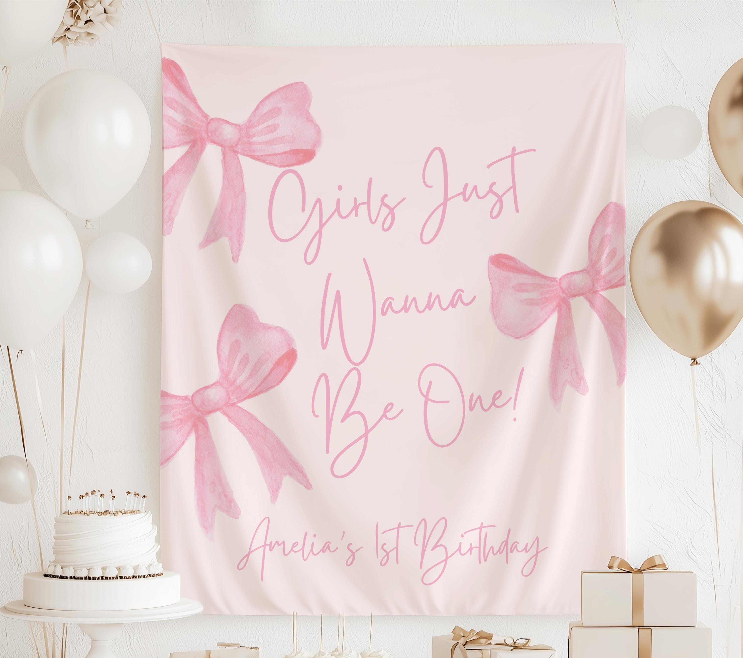 Personalized pink bow first birthday banner available for girls first birthday celebrations