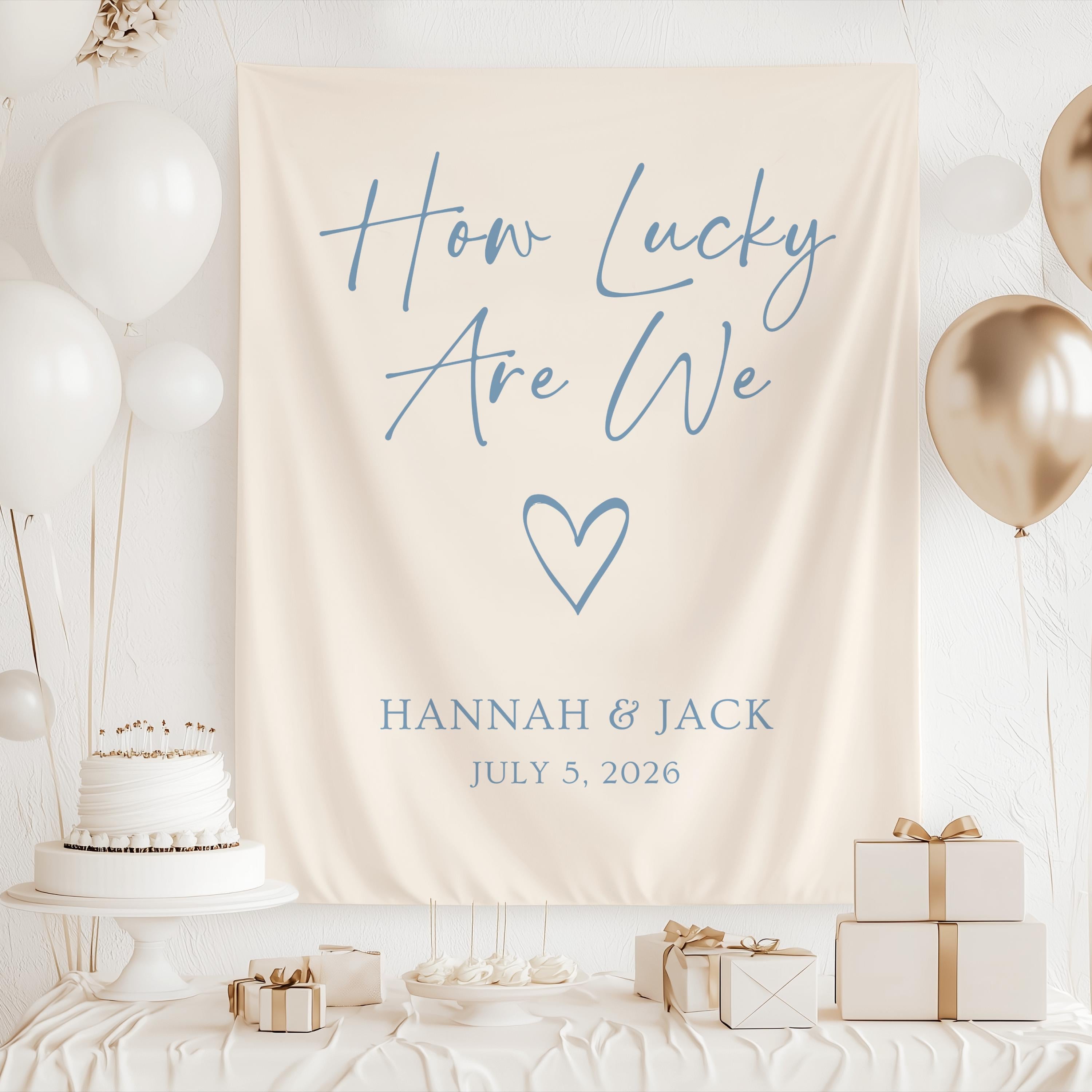 Personalized fabric wedding banner customized with couple names and wedding date